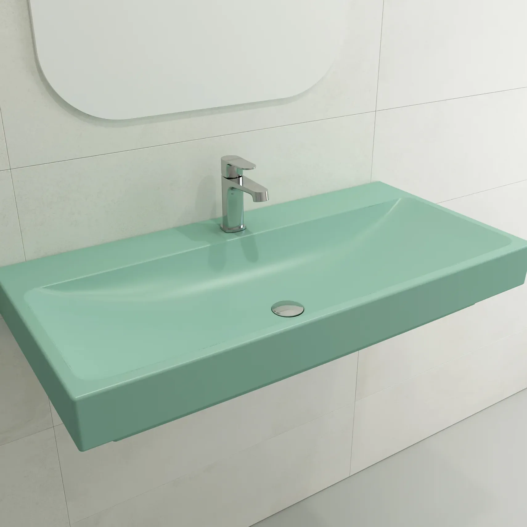 BOCCHI Scala 40" Rectangle Wallmount Fireclay Bathroom Sink, Matte Mint Green, Single Faucet Hole, 1079-033-0126