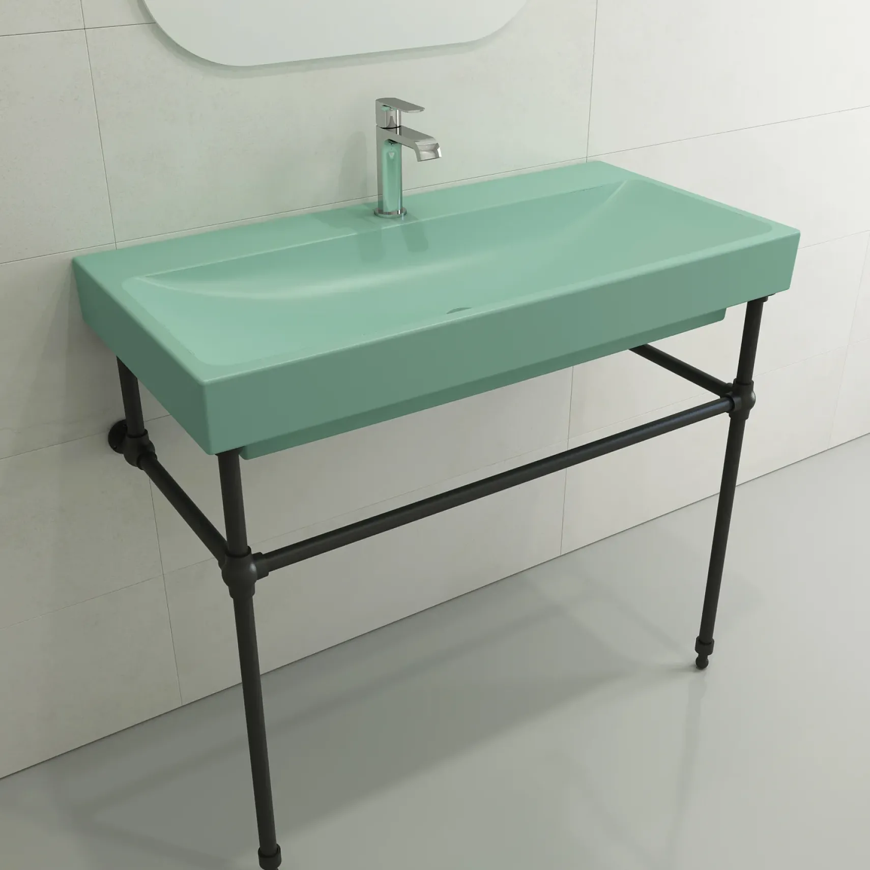 BOCCHI Scala 40" Rectangle Wallmount Fireclay Bathroom Sink, Matte Mint Green, Single Faucet Hole, 1079-033-0126