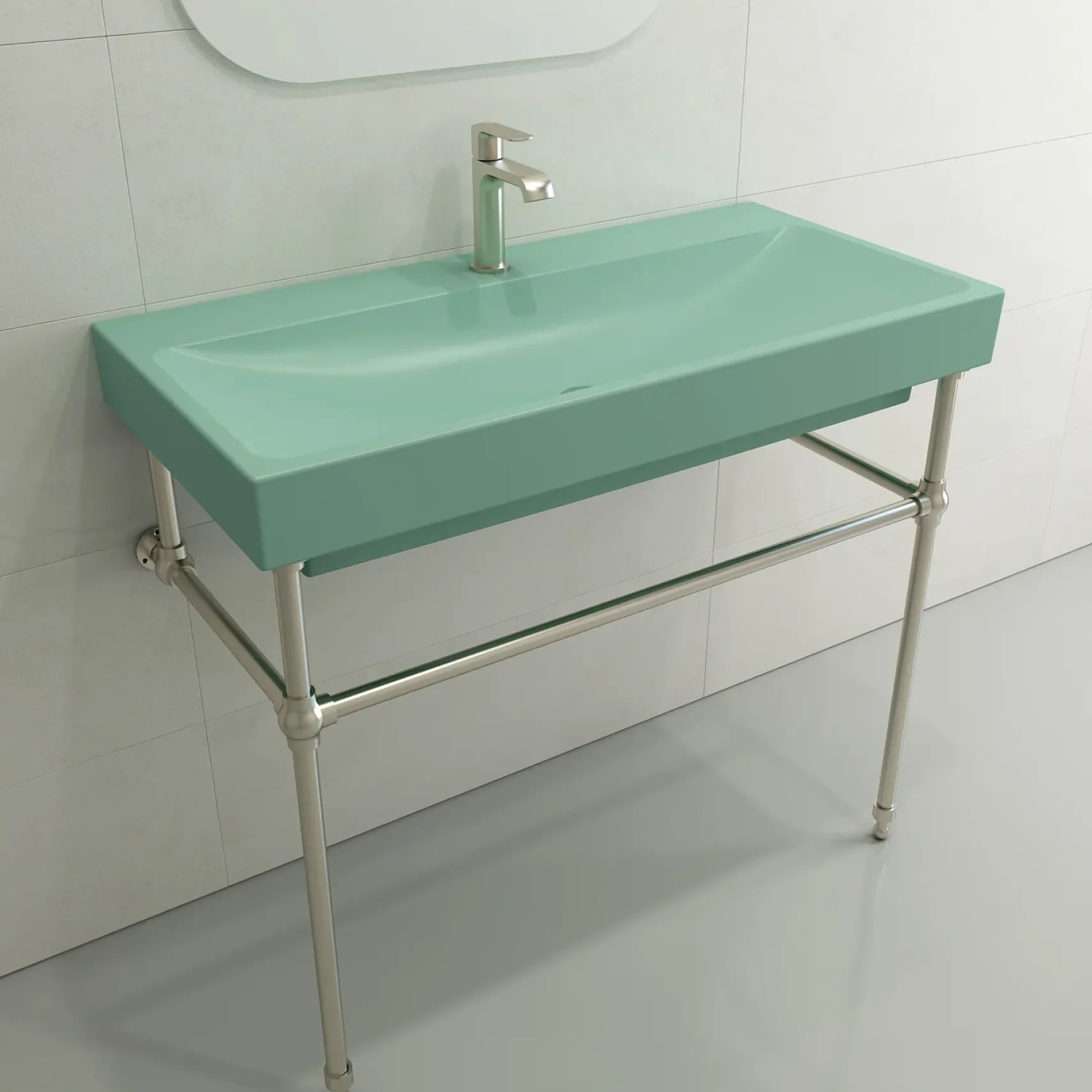 BOCCHI Scala 40" Rectangle Wallmount Fireclay Bathroom Sink, Matte Mint Green, Single Faucet Hole, 1079-033-0126