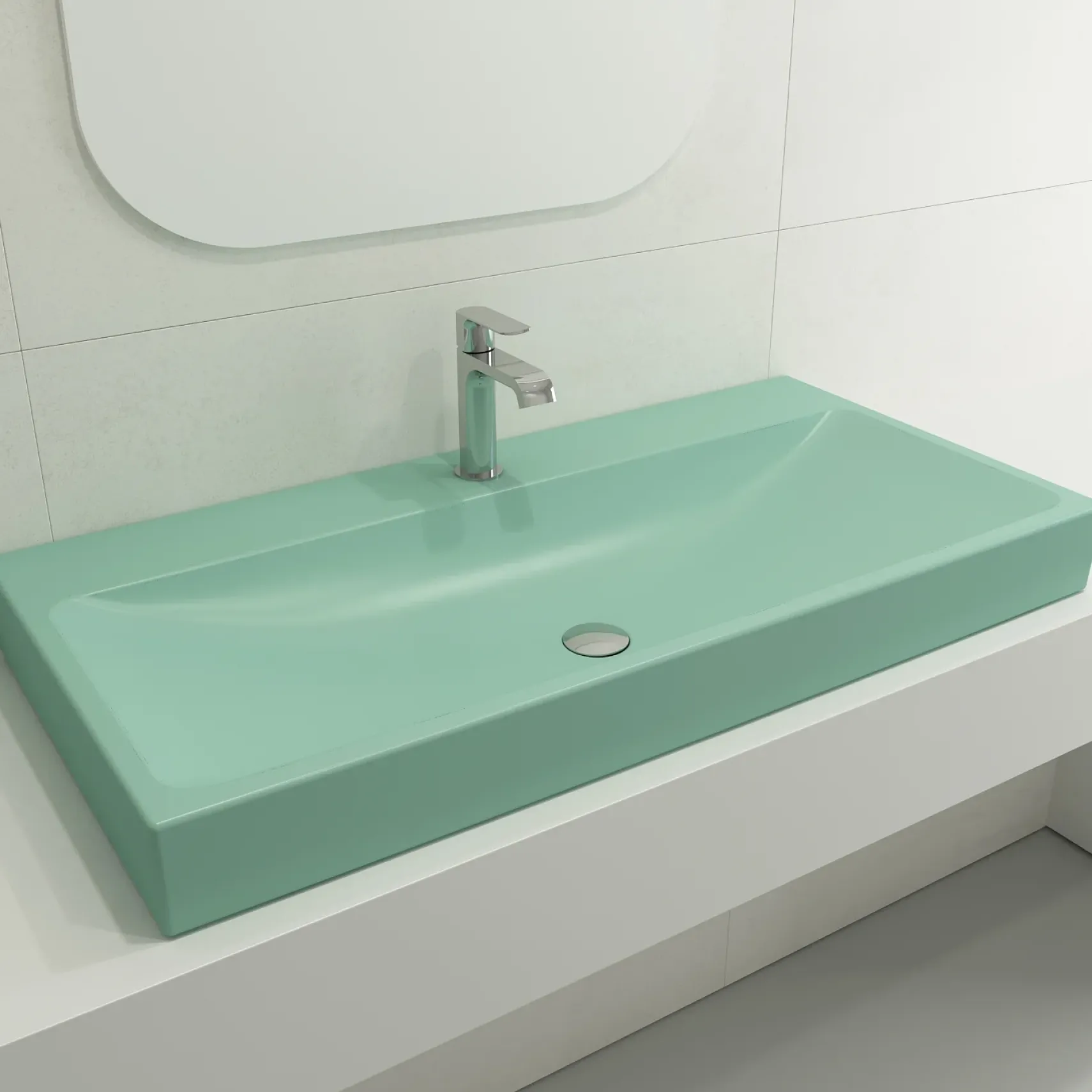 BOCCHI Scala 40" Rectangle Wallmount Fireclay Bathroom Sink, Matte Mint Green, Single Faucet Hole, 1079-033-0126