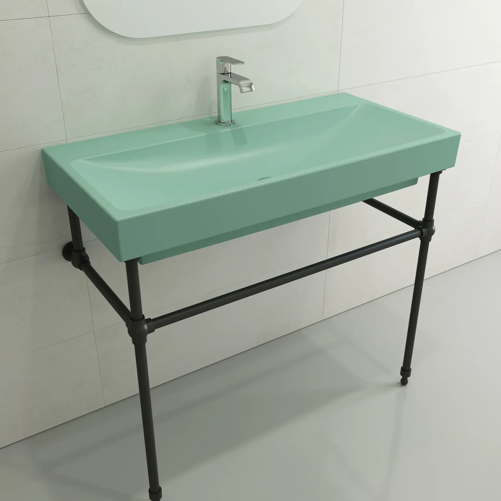 BOCCHI Scala 40" Rectangle Wallmount Fireclay Bathroom Sink, Matte Mint Green, Single Faucet Hole, 1079-033-0126