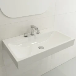 BOCCHI Scala 32" Rectangle Wallmount Fireclay Bathroom Sink, White, 3 Faucet Hole, 1078-001-0127