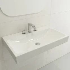 BOCCHI Scala 32" Rectangle Wallmount Fireclay Bathroom Sink, White, 3 Faucet Hole, 1078-001-0127