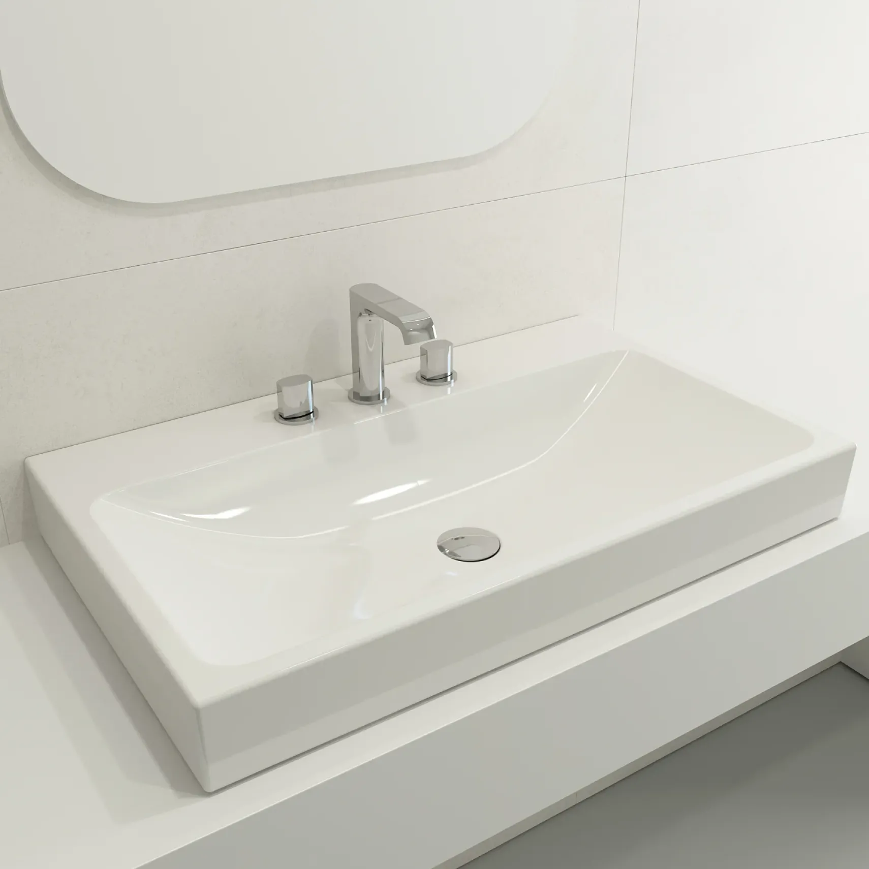BOCCHI Scala 32" Rectangle Wallmount Fireclay Bathroom Sink, White, 3 Faucet Hole, 1078-001-0127