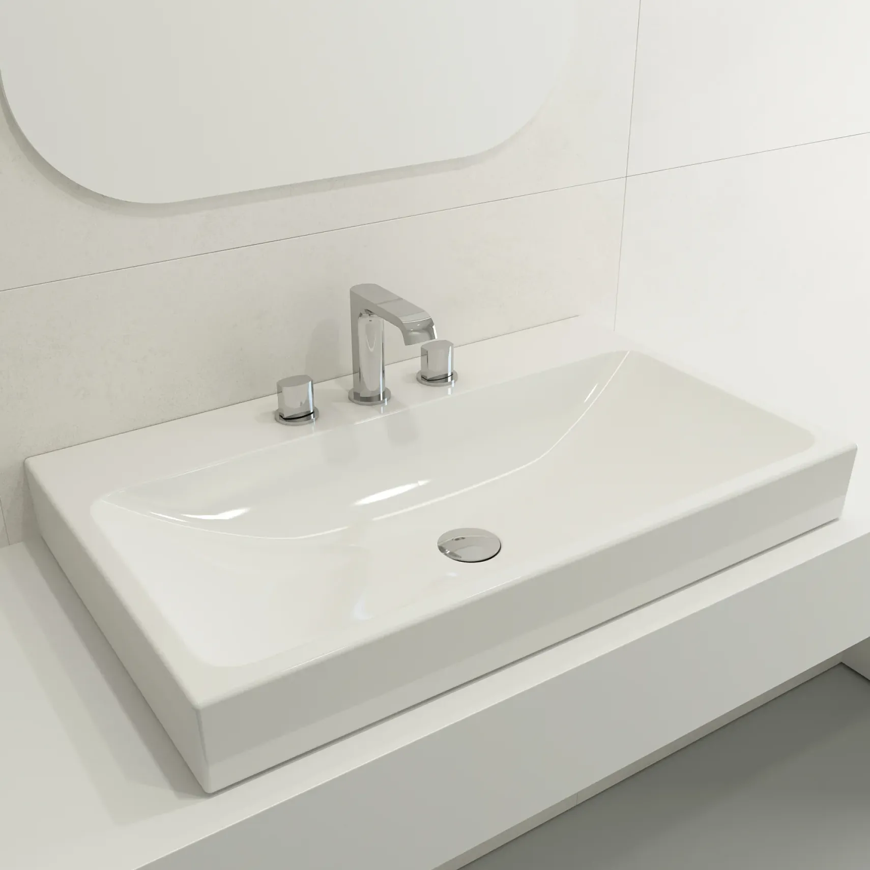 BOCCHI Scala 32" Rectangle Wallmount Fireclay Bathroom Sink, White, 3 Faucet Hole, 1078-001-0127