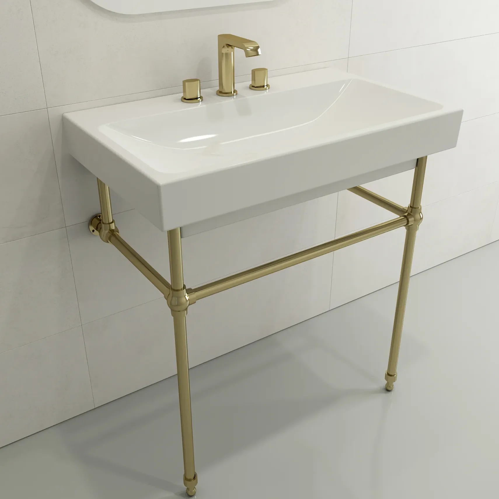 BOCCHI Scala 32" Rectangle Wallmount Fireclay Bathroom Sink, White, 3 Faucet Hole, 1078-001-0127