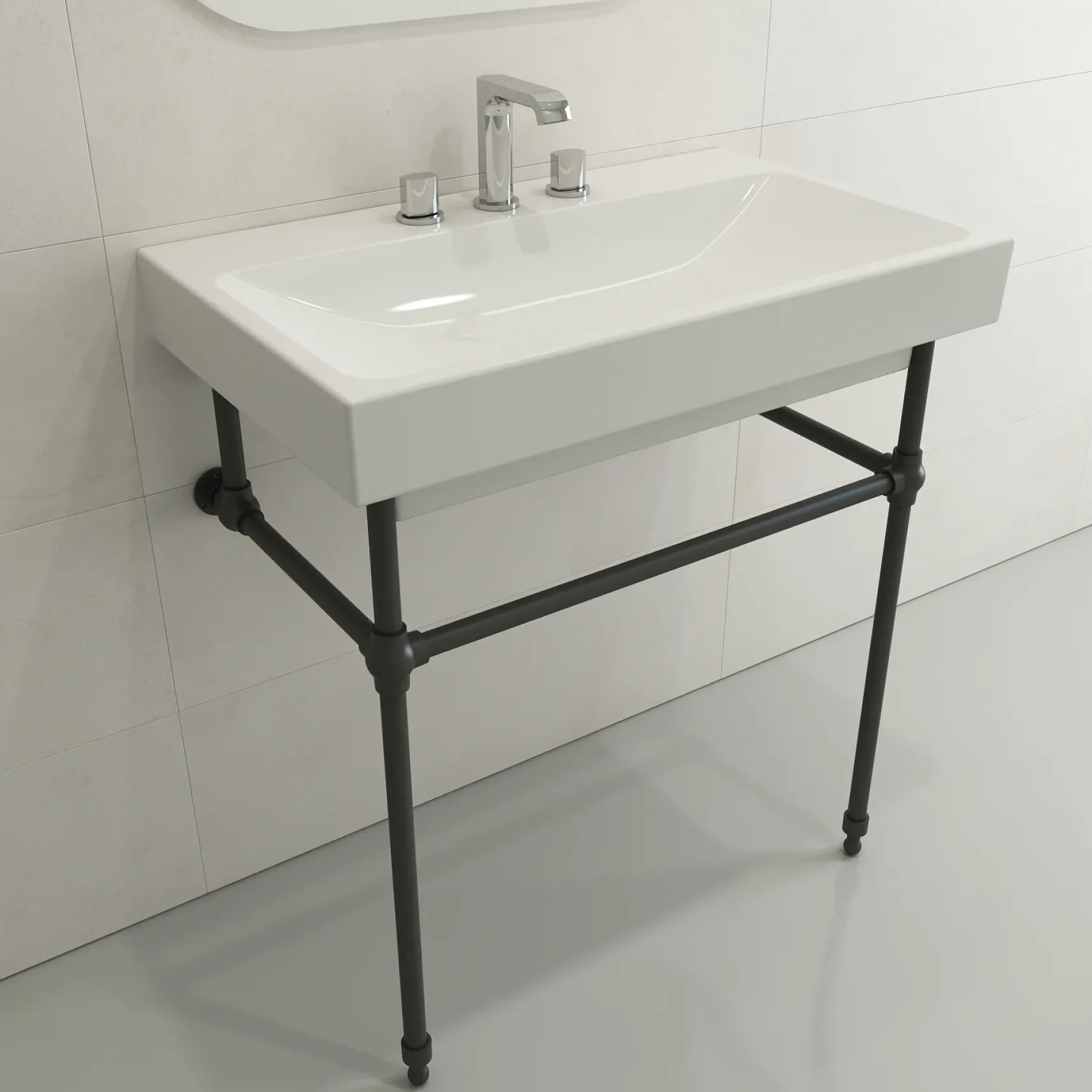 BOCCHI Scala 32" Rectangle Wallmount Fireclay Bathroom Sink, White, 3 Faucet Hole, 1078-001-0127