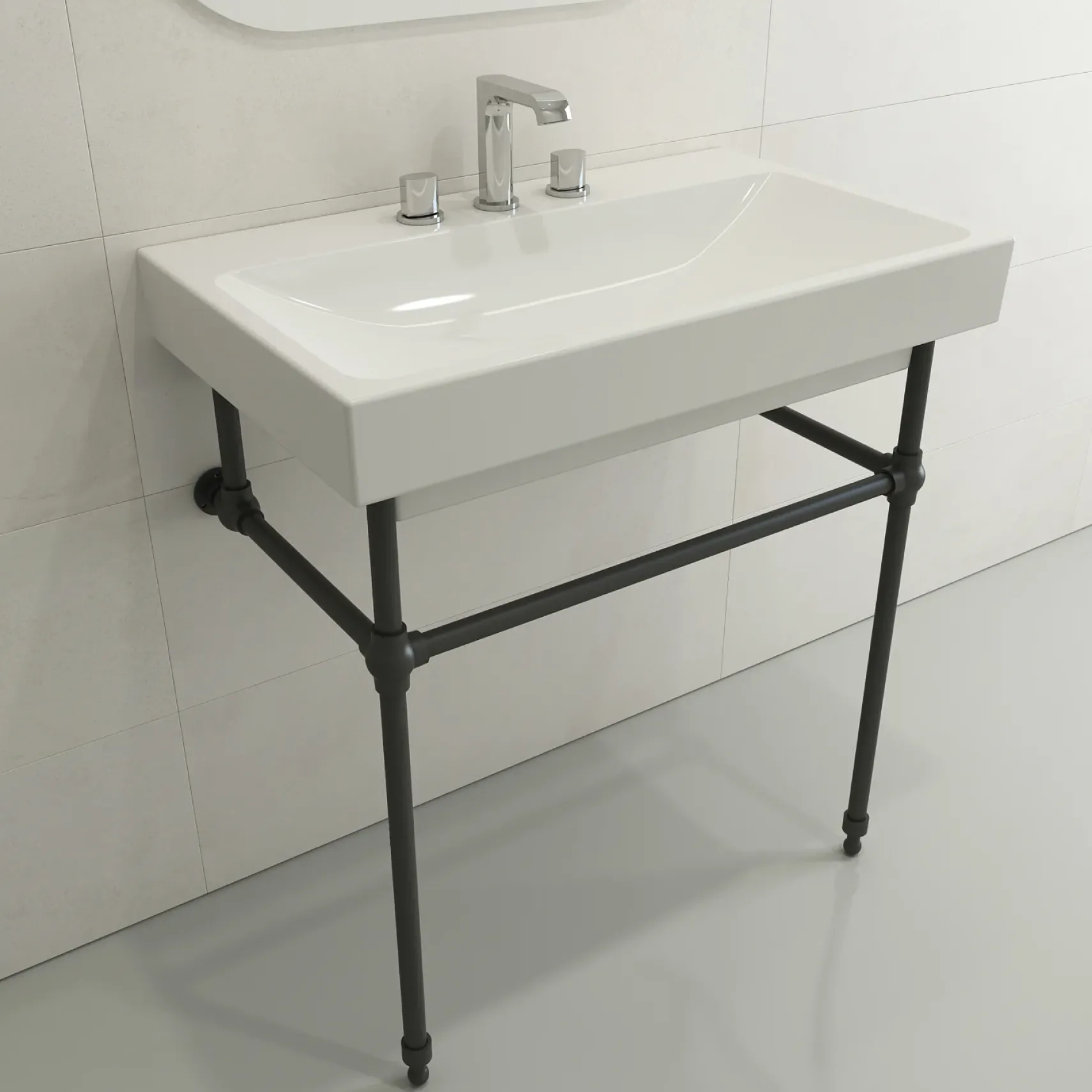 BOCCHI Scala 32" Rectangle Wallmount Fireclay Bathroom Sink, White, 3 Faucet Hole, 1078-001-0127