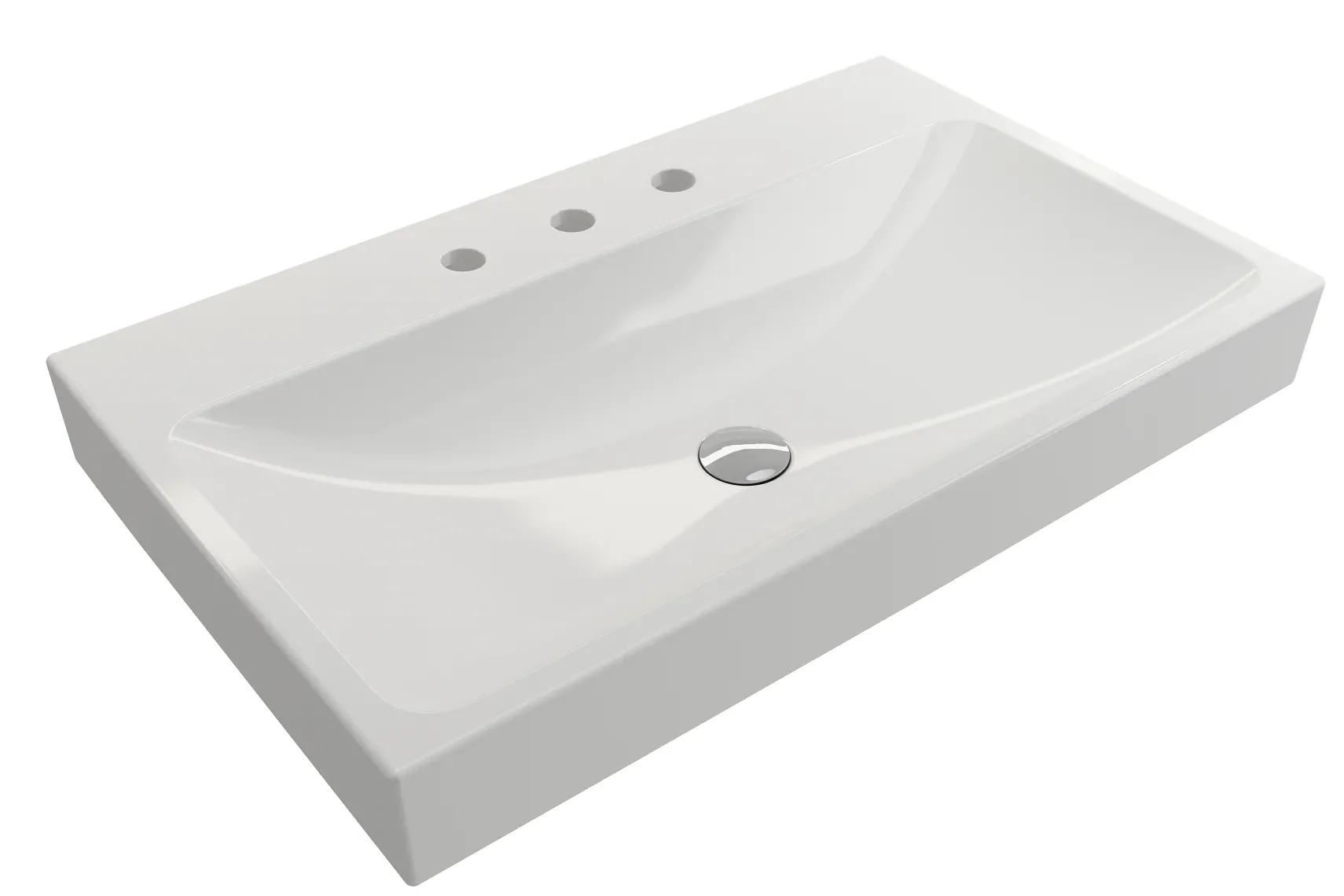 BOCCHI Scala 32" Rectangle Wallmount Fireclay Bathroom Sink, White, 3 Faucet Hole, 1078-001-0127