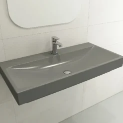 BOCCHI Scala 40" Rectangle Wallmount Fireclay Bathroom Sink, Matte Gray, Single Faucet Hole, 1079-006-0126