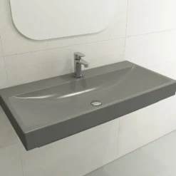 BOCCHI Scala 40" Rectangle Wallmount Fireclay Bathroom Sink, Matte Gray, Single Faucet Hole, 1079-006-0126