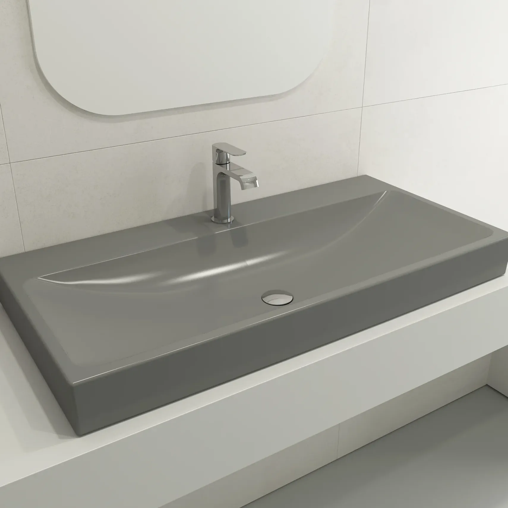 BOCCHI Scala 40" Rectangle Wallmount Fireclay Bathroom Sink, Matte Gray, Single Faucet Hole, 1079-006-0126