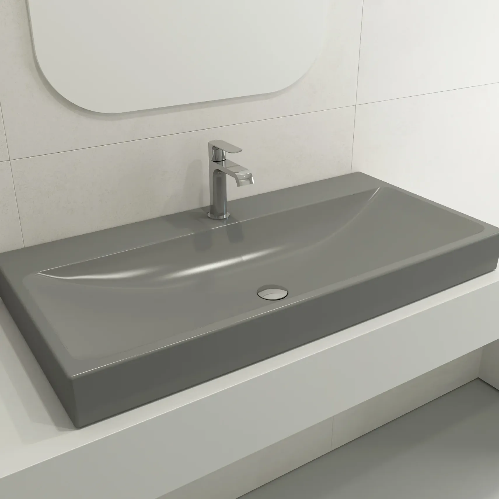 BOCCHI Scala 40" Rectangle Wallmount Fireclay Bathroom Sink, Matte Gray, Single Faucet Hole, 1079-006-0126