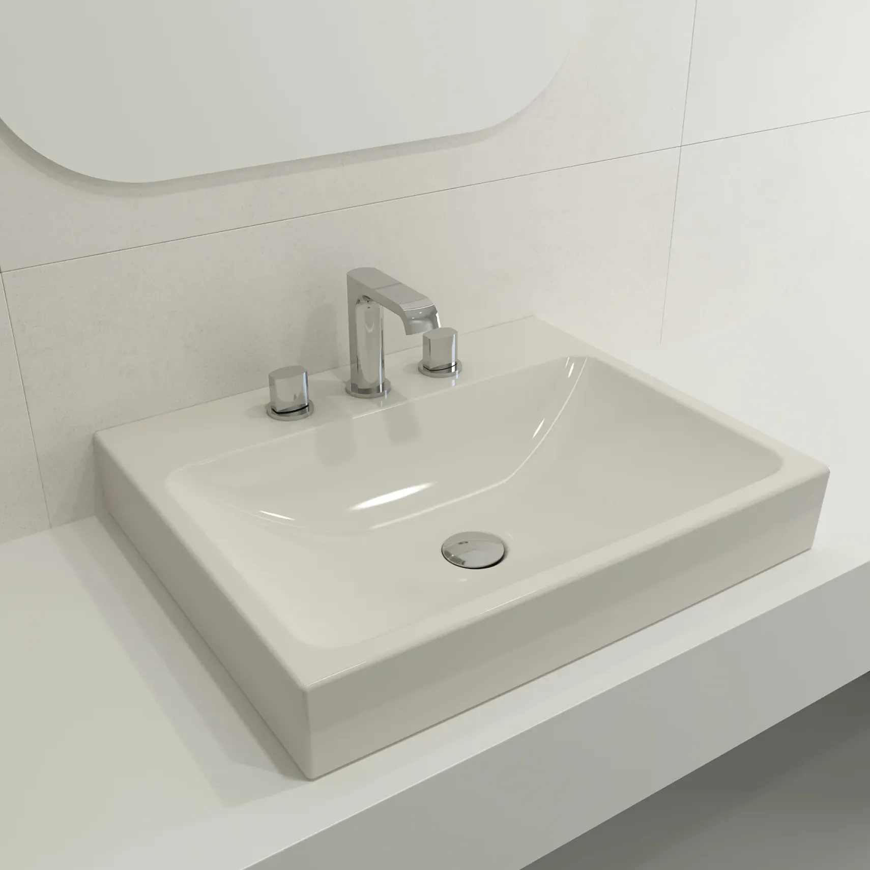 BOCCHI Scala 24" Rectangle Wallmount Fireclay Bathroom Sink, Biscuit, 3 Faucet Hole, 1077-014-0127