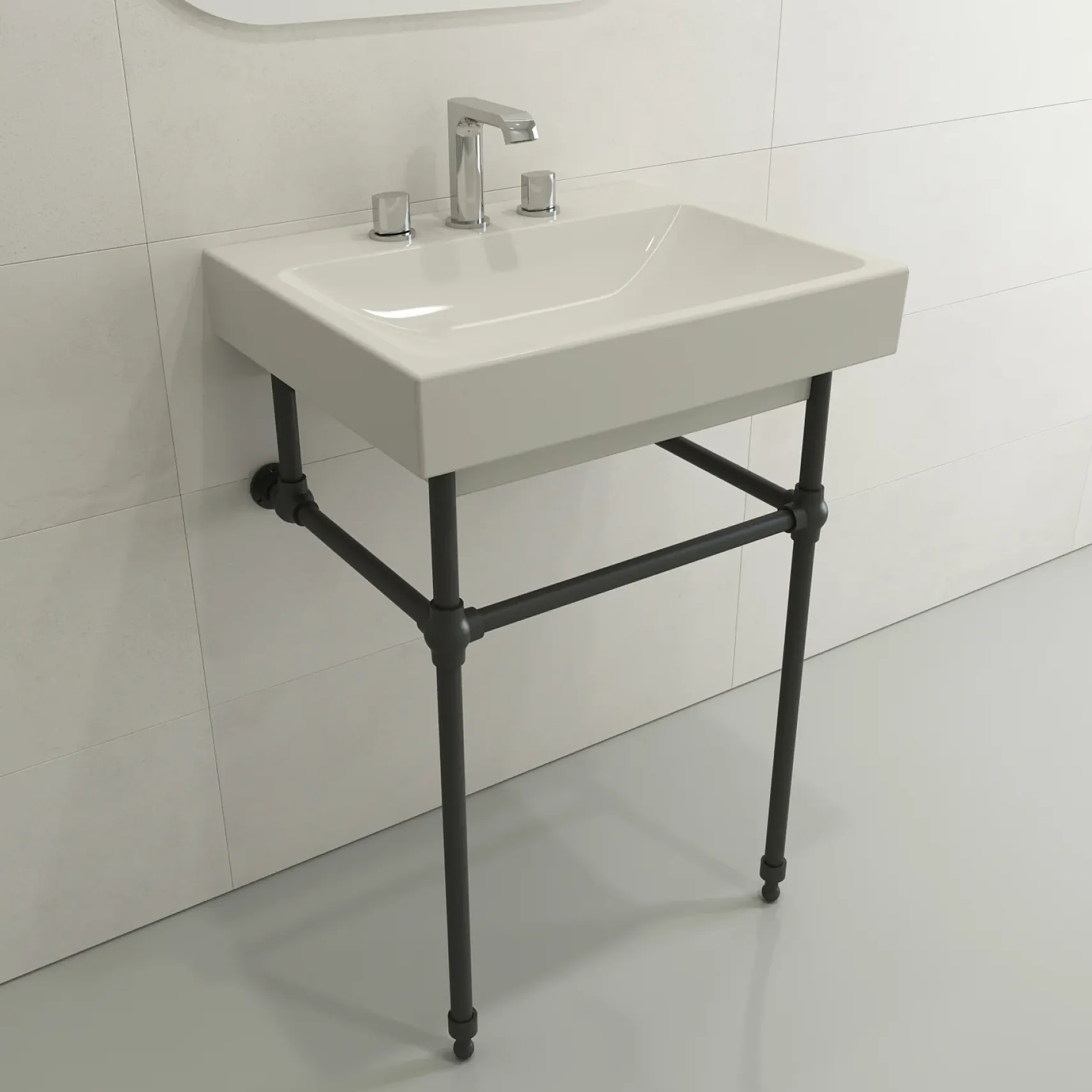 BOCCHI Scala 24" Rectangle Wallmount Fireclay Bathroom Sink, Biscuit, 3 Faucet Hole, 1077-014-0127