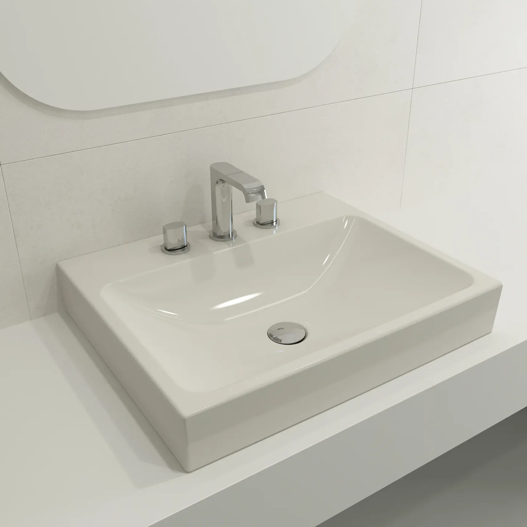 BOCCHI Scala 24" Rectangle Wallmount Fireclay Bathroom Sink, Biscuit, 3 Faucet Hole, 1077-014-0127