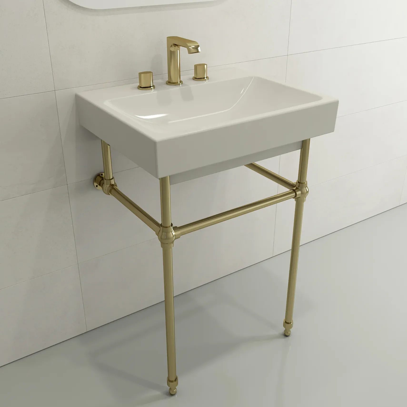 BOCCHI Scala 24" Rectangle Wallmount Fireclay Bathroom Sink, Biscuit, 3 Faucet Hole, 1077-014-0127