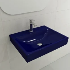 BOCCHI Scala 24" Rectangle Wallmount Fireclay Bathroom Sink, Sapphire Blue, Single Faucet Hole, 1077-010-0126