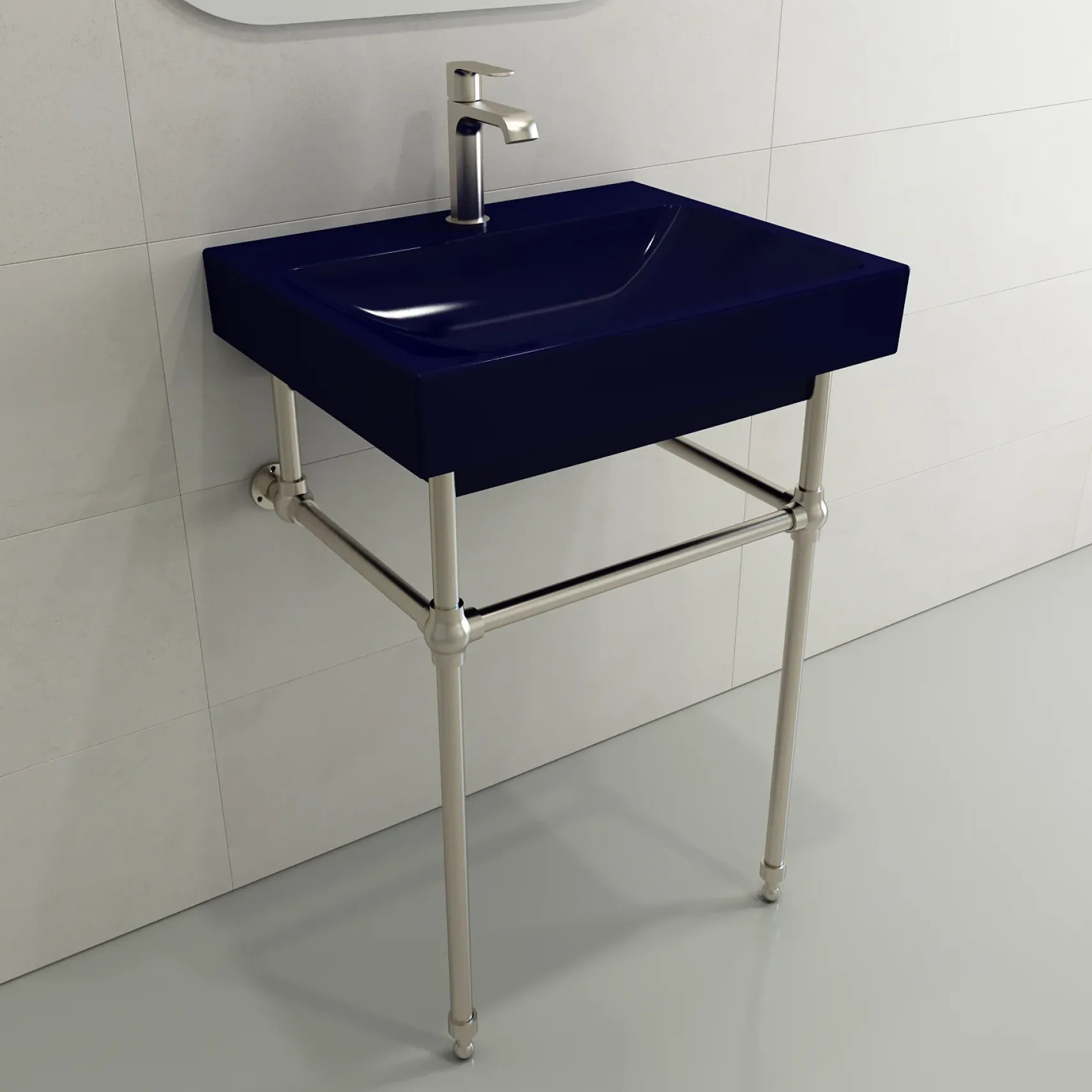 BOCCHI Scala 24" Rectangle Wallmount Fireclay Bathroom Sink, Sapphire Blue, Single Faucet Hole, 1077-010-0126