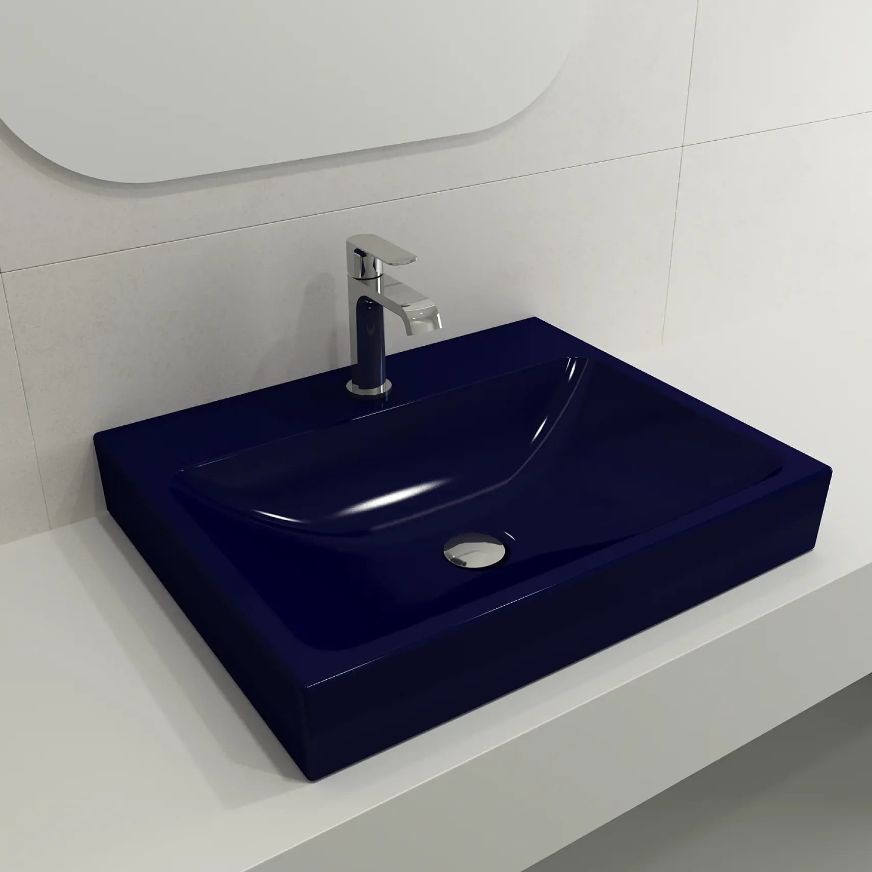 BOCCHI Scala 24" Rectangle Wallmount Fireclay Bathroom Sink, Sapphire Blue, Single Faucet Hole, 1077-010-0126