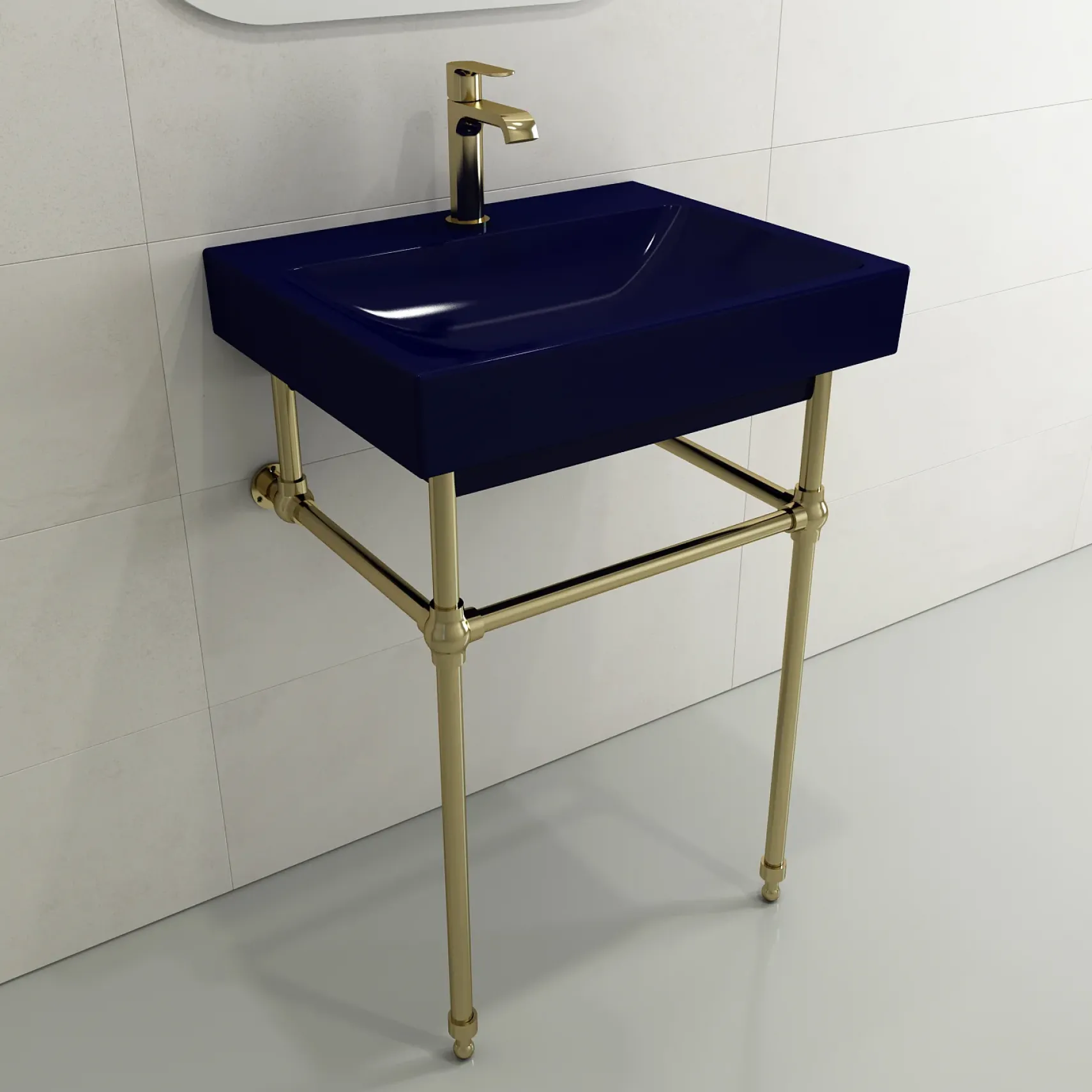 BOCCHI Scala 24" Rectangle Wallmount Fireclay Bathroom Sink, Sapphire Blue, Single Faucet Hole, 1077-010-0126