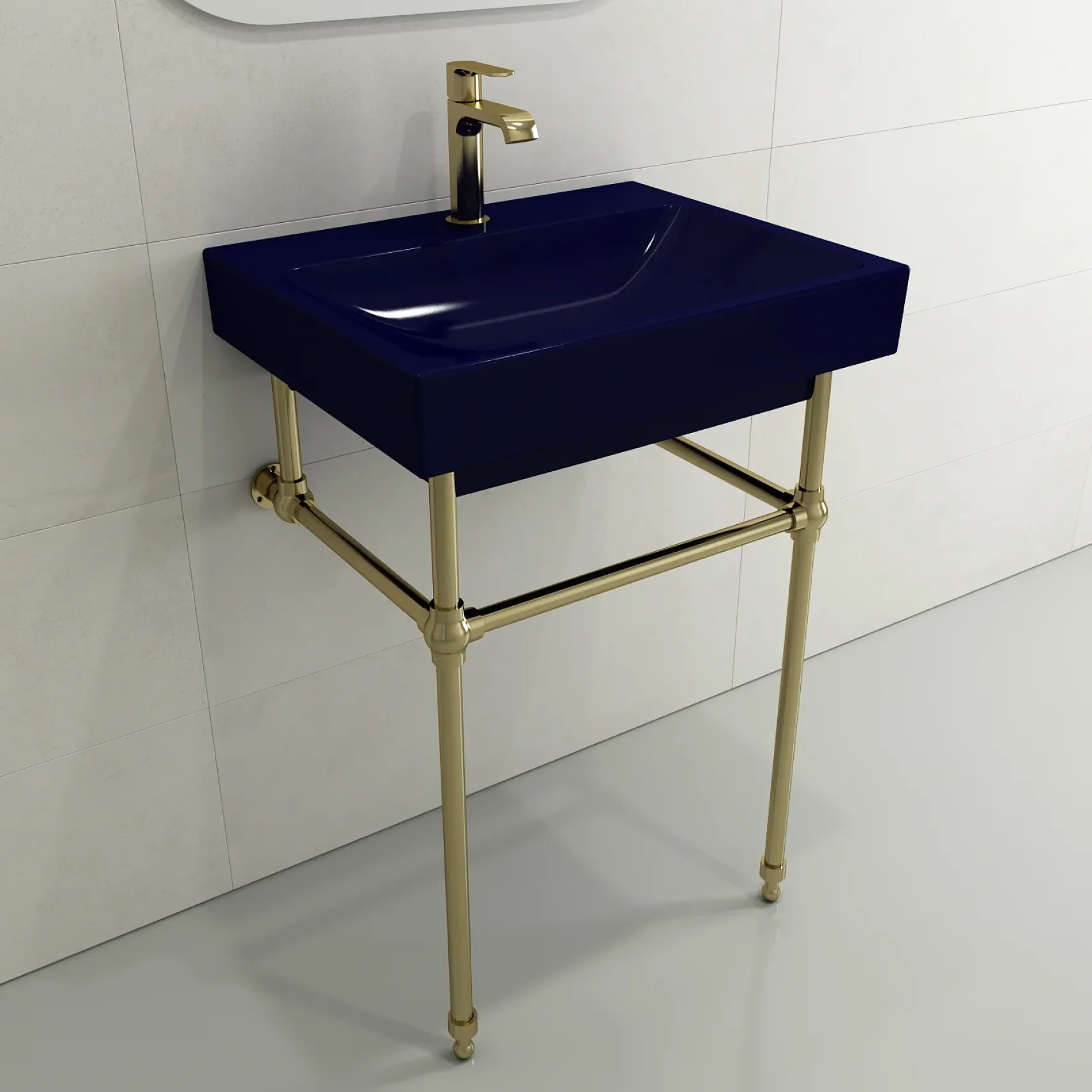 BOCCHI Scala 24" Rectangle Wallmount Fireclay Bathroom Sink, Sapphire Blue, Single Faucet Hole, 1077-010-0126