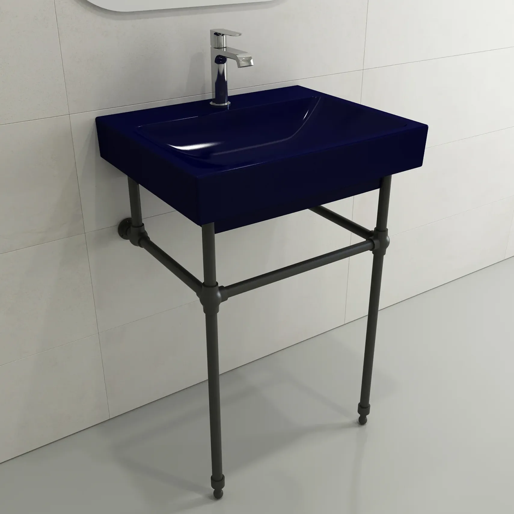 BOCCHI Scala 24" Rectangle Wallmount Fireclay Bathroom Sink, Sapphire Blue, Single Faucet Hole, 1077-010-0126