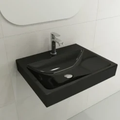 BOCCHI Scala 24" Rectangle Wallmount Fireclay Bathroom Sink, Black, Single Faucet Hole, 1077-005-0126