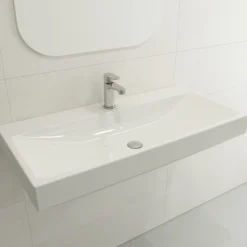 BOCCHI Scala 40" Rectangle Wallmount Fireclay Bathroom Sink, White, Single Faucet Hole, 1079-001-0126