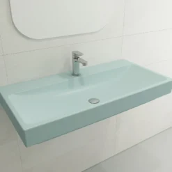 BOCCHI Scala 40" Rectangle Wallmount Fireclay Bathroom Sink, Matte Ice Blue, Single Faucet Hole, 1079-029-0126