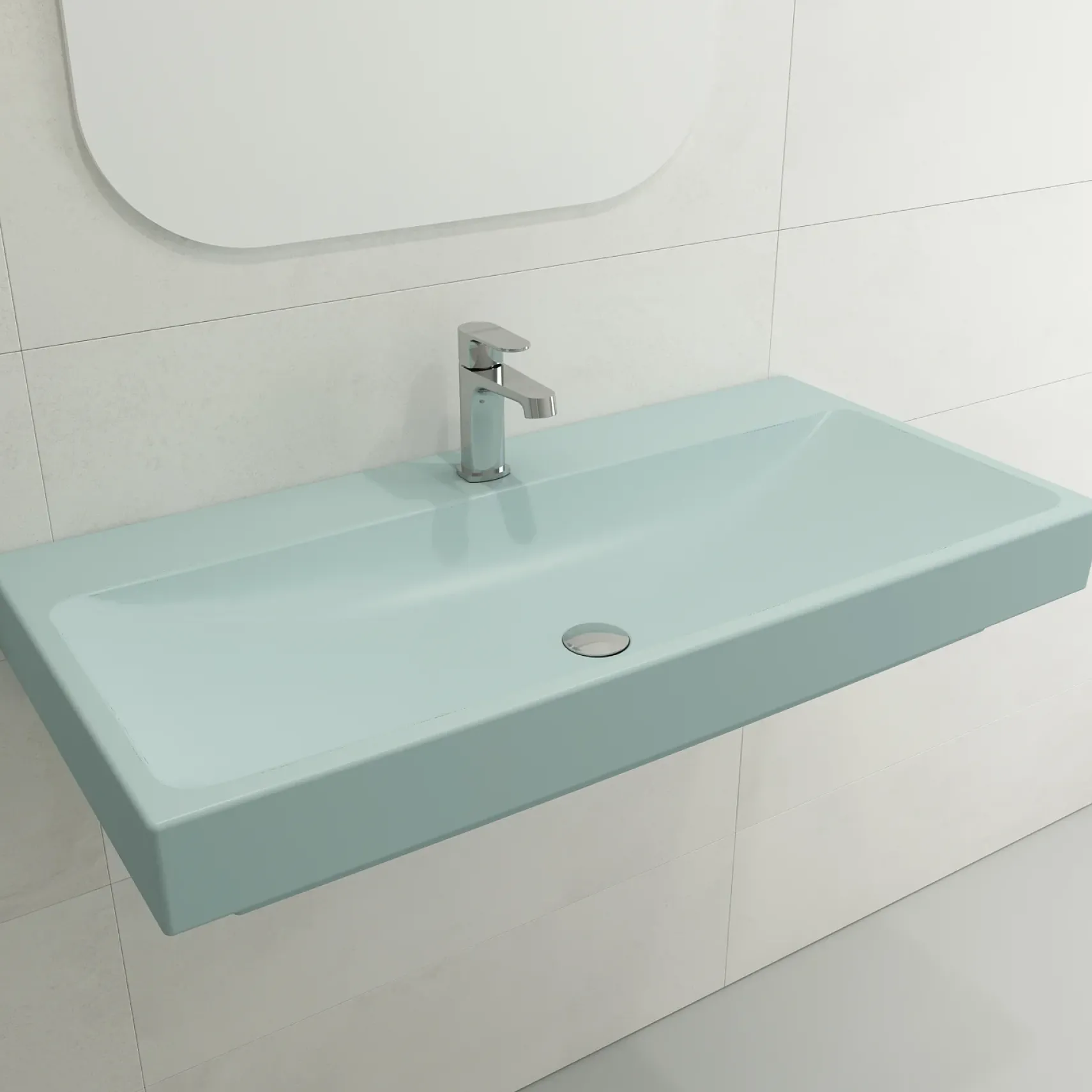 BOCCHI Scala 40" Rectangle Wallmount Fireclay Bathroom Sink, Matte Ice Blue, Single Faucet Hole, 1079-029-0126