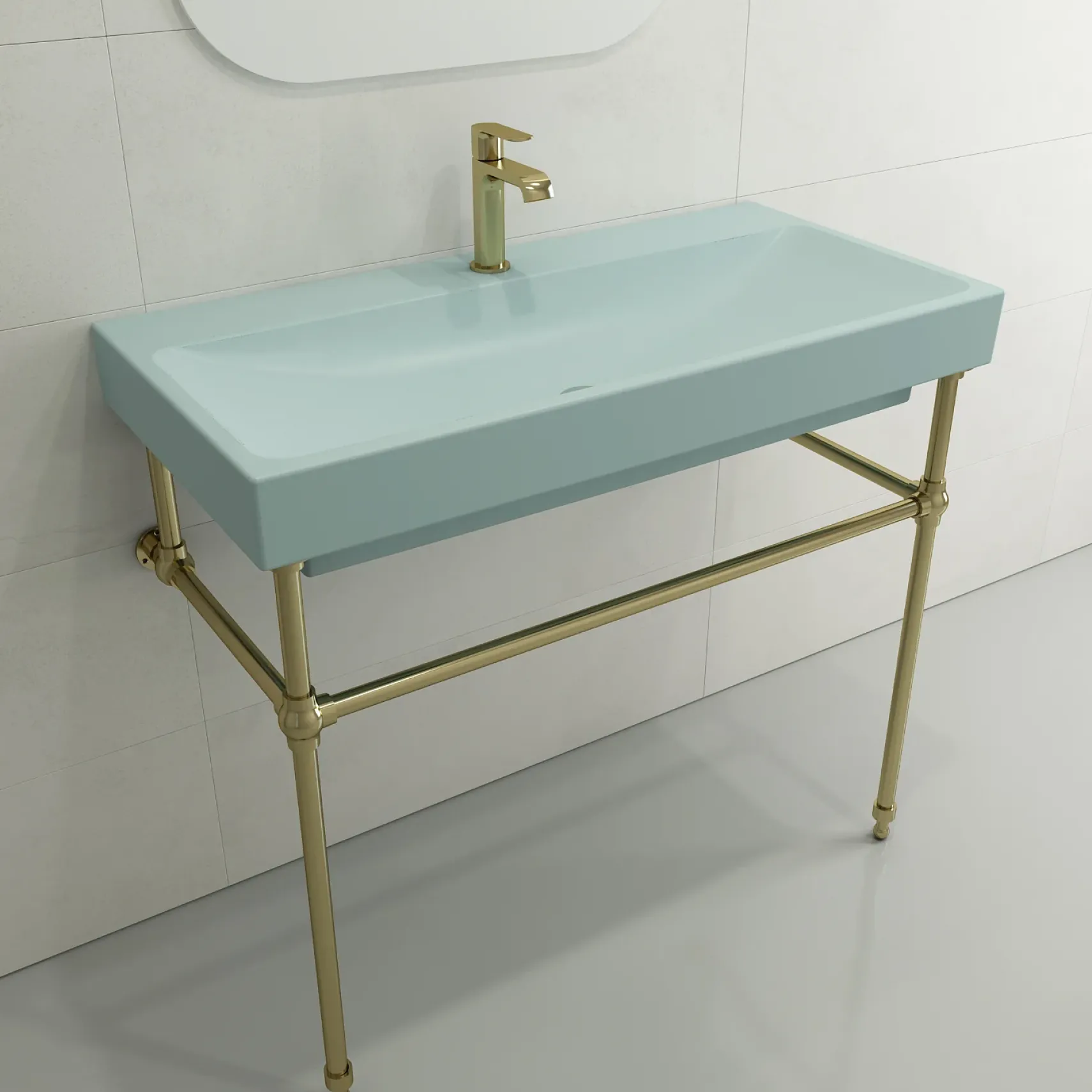 BOCCHI Scala 40" Rectangle Wallmount Fireclay Bathroom Sink, Matte Ice Blue, Single Faucet Hole, 1079-029-0126