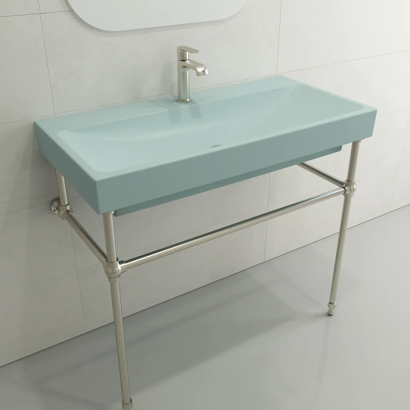 BOCCHI Scala 40" Rectangle Wallmount Fireclay Bathroom Sink, Matte Ice Blue, Single Faucet Hole, 1079-029-0126