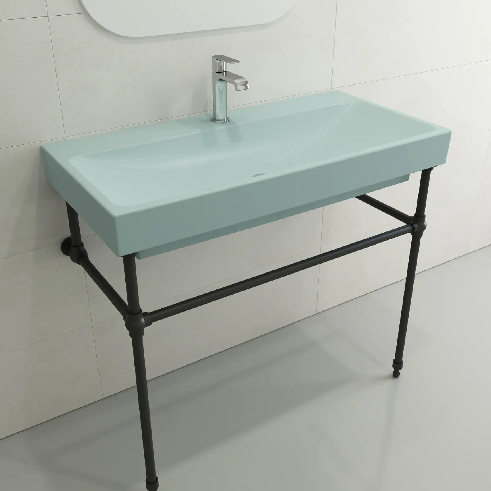 BOCCHI Scala 40" Rectangle Wallmount Fireclay Bathroom Sink, Matte Ice Blue, Single Faucet Hole, 1079-029-0126