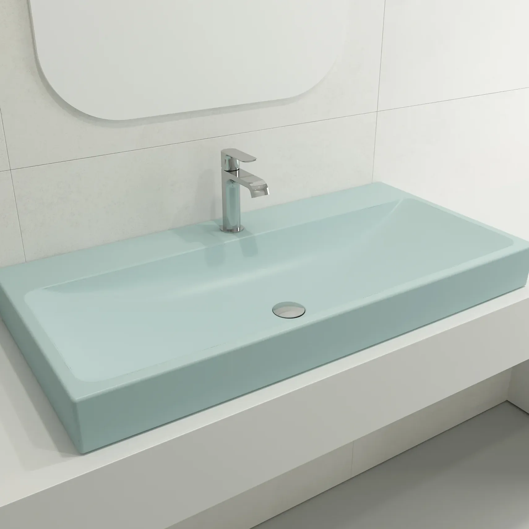 BOCCHI Scala 40" Rectangle Wallmount Fireclay Bathroom Sink, Matte Ice Blue, Single Faucet Hole, 1079-029-0126