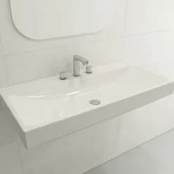 BOCCHI Scala 40" Rectangle Wallmount Fireclay Bathroom Sink, White, 3 Faucet Hole, 1079-001-0127