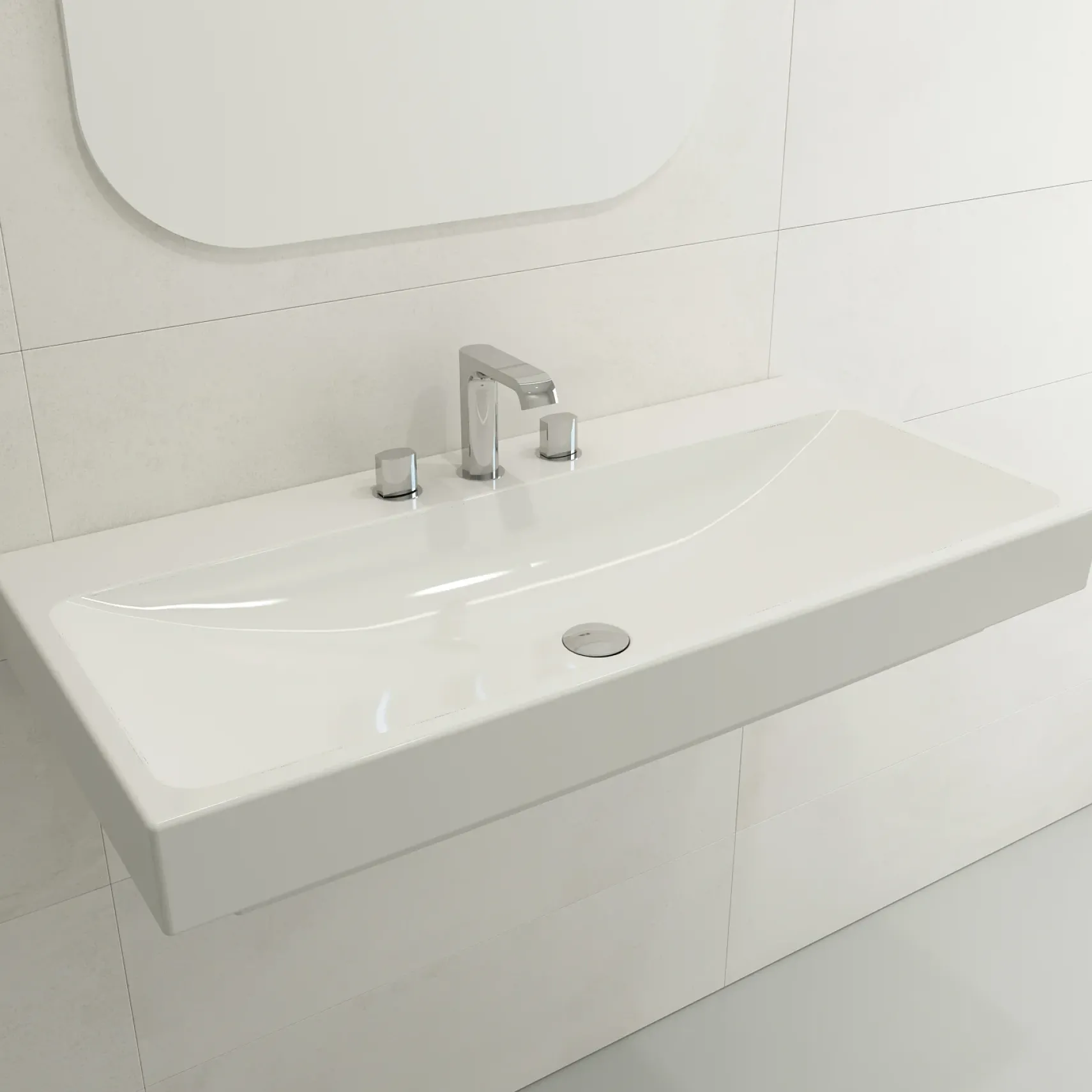 BOCCHI Scala 40" Rectangle Wallmount Fireclay Bathroom Sink, White, 3 Faucet Hole, 1079-001-0127