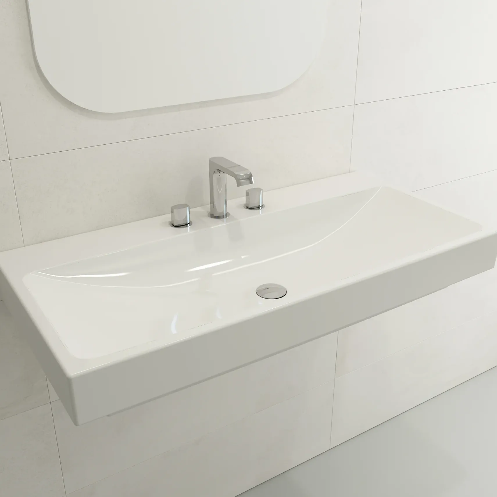 BOCCHI Scala 40" Rectangle Wallmount Fireclay Bathroom Sink, White, 3 Faucet Hole, 1079-001-0127