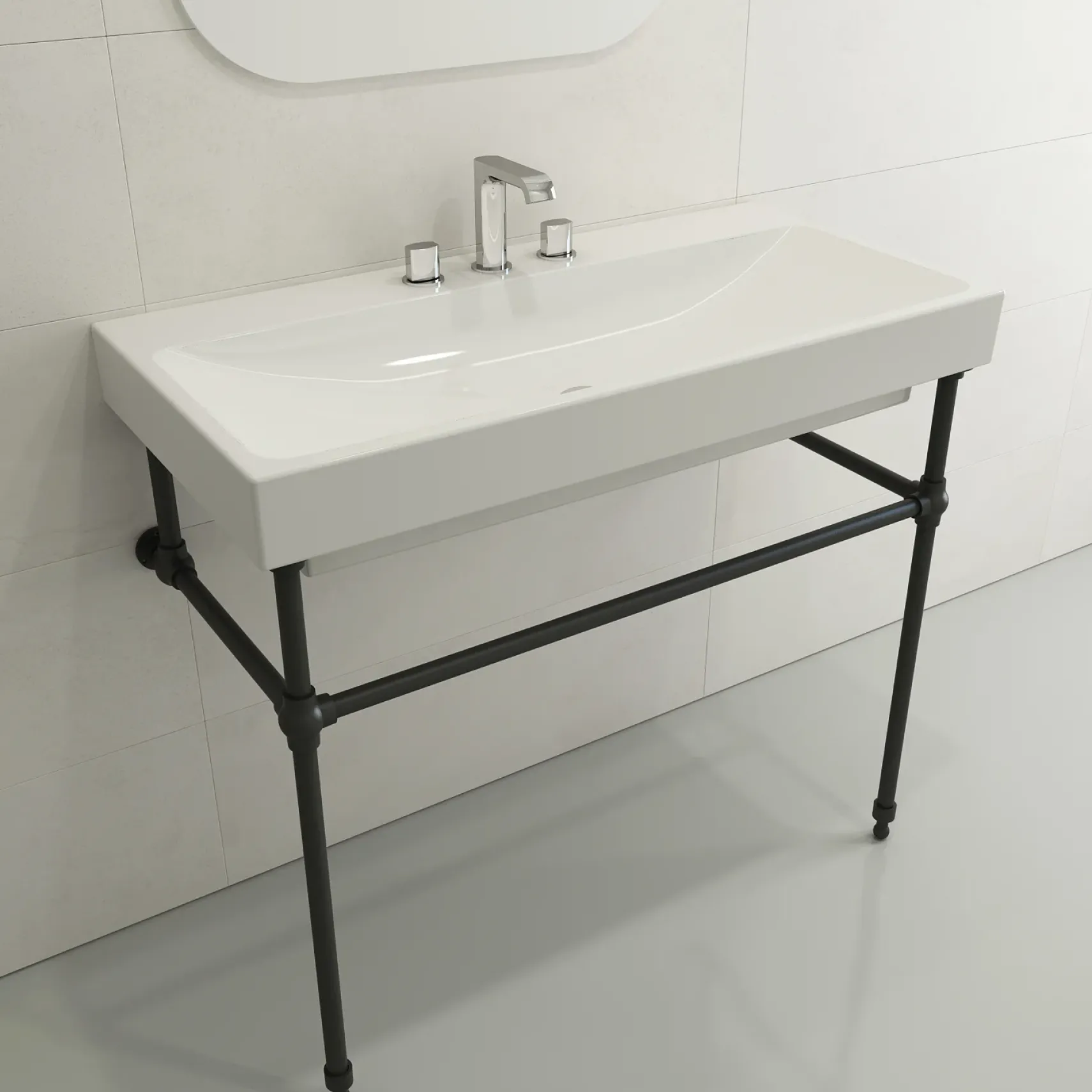 BOCCHI Scala 40" Rectangle Wallmount Fireclay Bathroom Sink, White, 3 Faucet Hole, 1079-001-0127