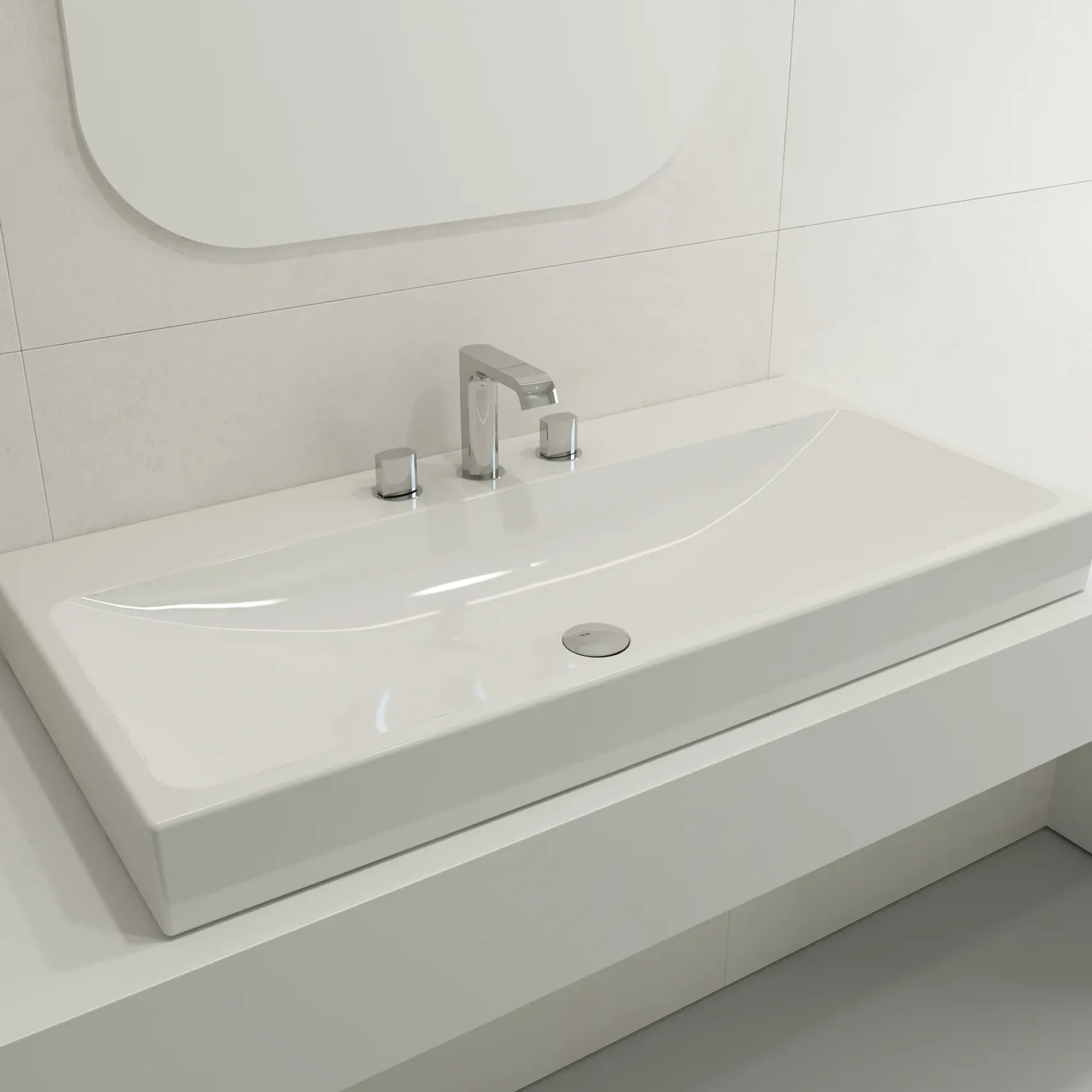 BOCCHI Scala 40" Rectangle Wallmount Fireclay Bathroom Sink, White, 3 Faucet Hole, 1079-001-0127