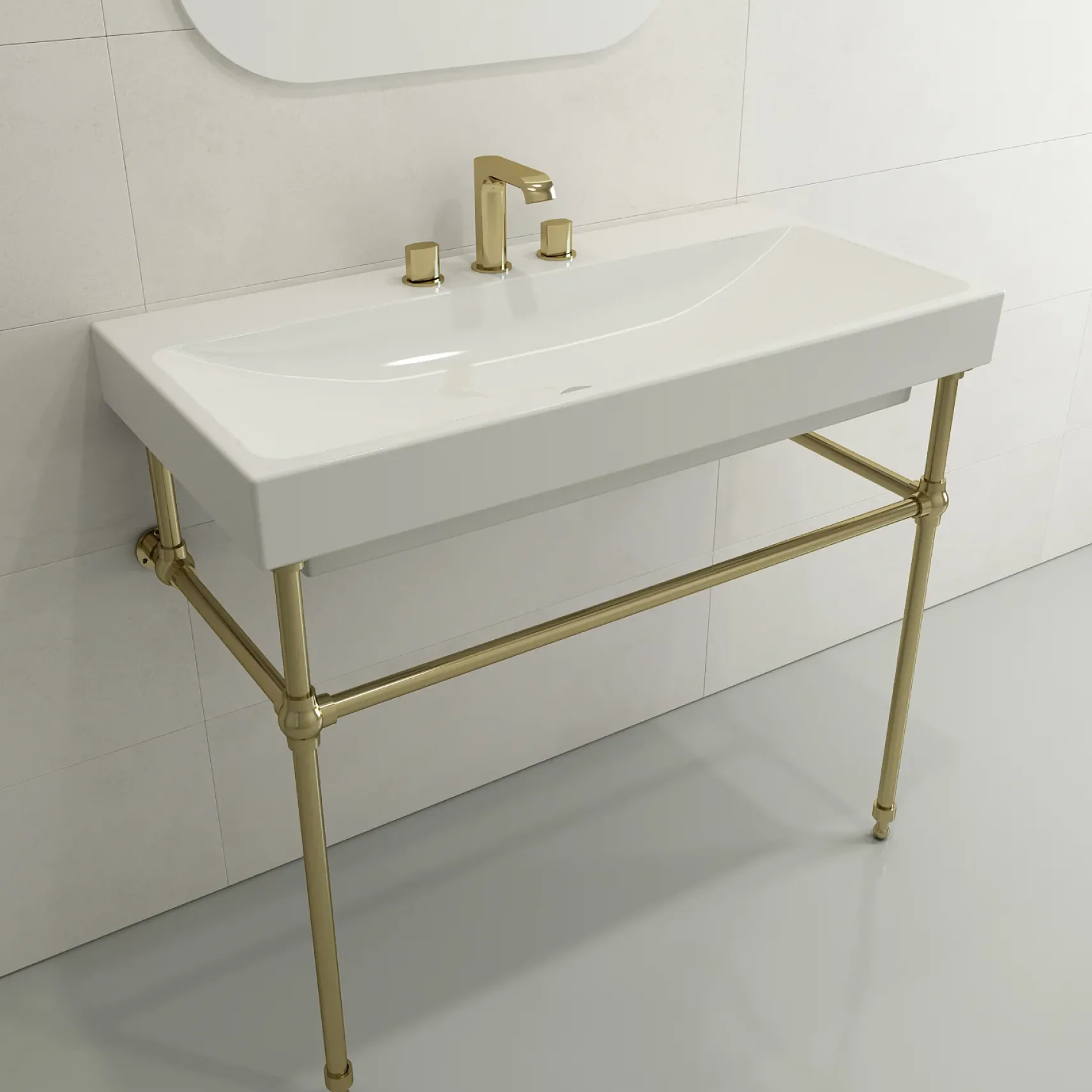 BOCCHI Scala 40" Rectangle Wallmount Fireclay Bathroom Sink, White, 3 Faucet Hole, 1079-001-0127