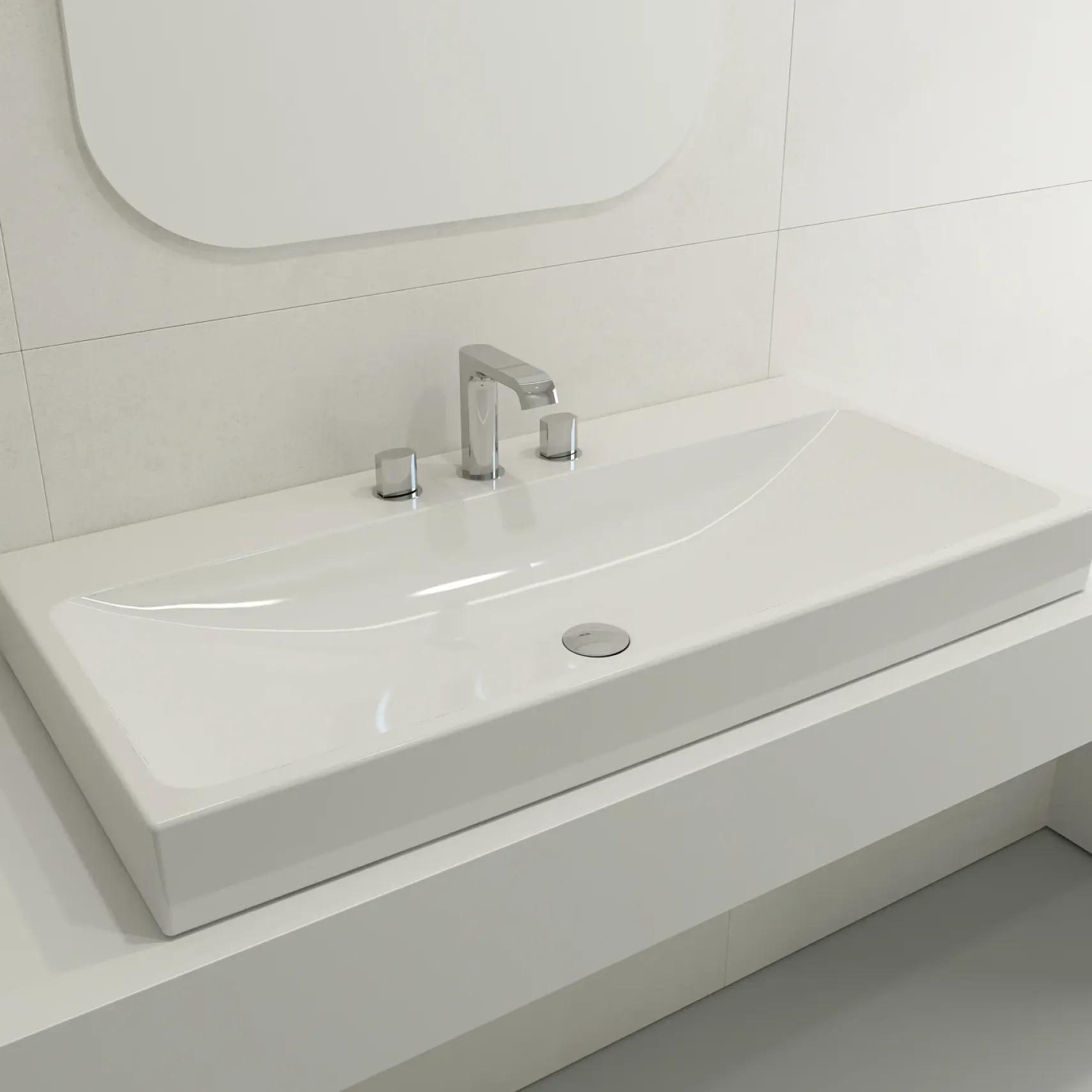 BOCCHI Scala 40" Rectangle Wallmount Fireclay Bathroom Sink, White, 3 Faucet Hole, 1079-001-0127