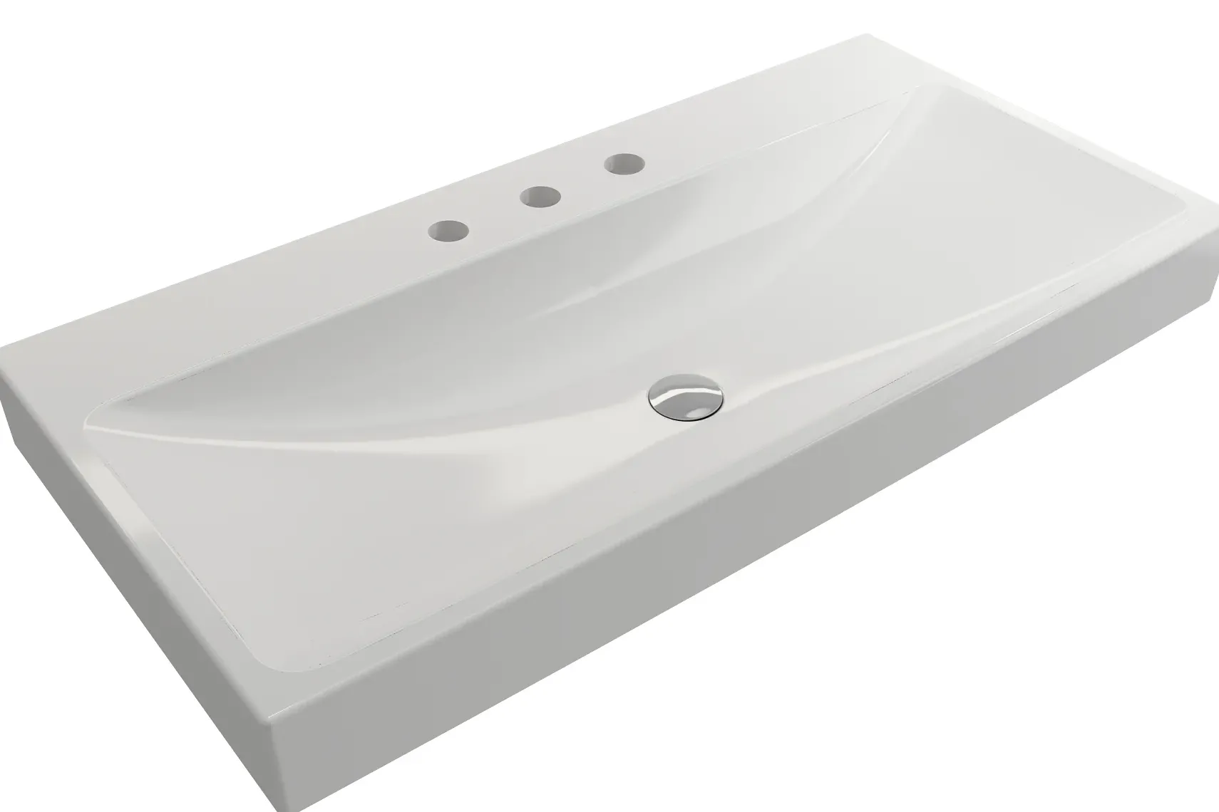 BOCCHI Scala 40" Rectangle Wallmount Fireclay Bathroom Sink, White, 3 Faucet Hole, 1079-001-0127