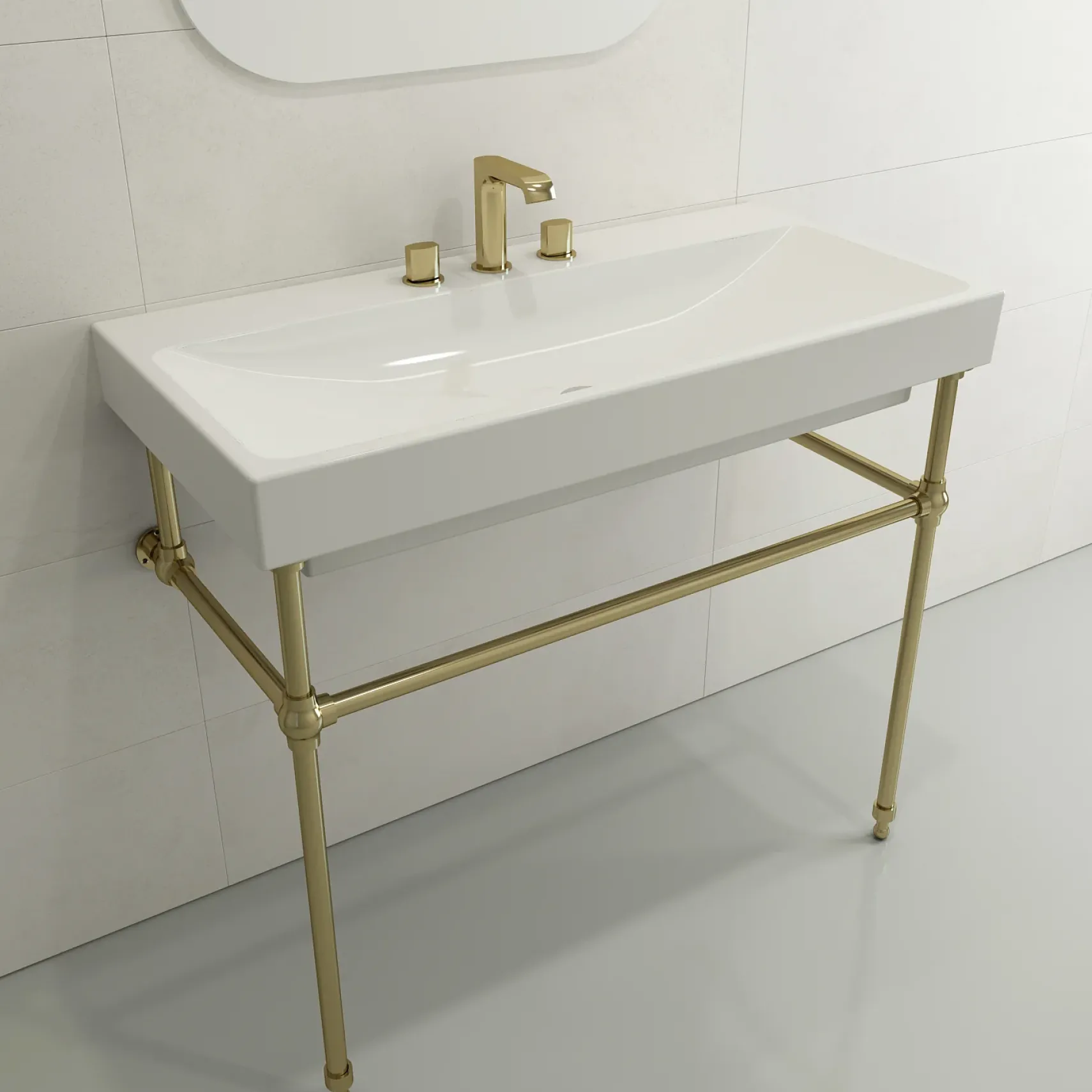 BOCCHI Scala 40" Rectangle Wallmount Fireclay Bathroom Sink, White, 3 Faucet Hole, 1079-001-0127