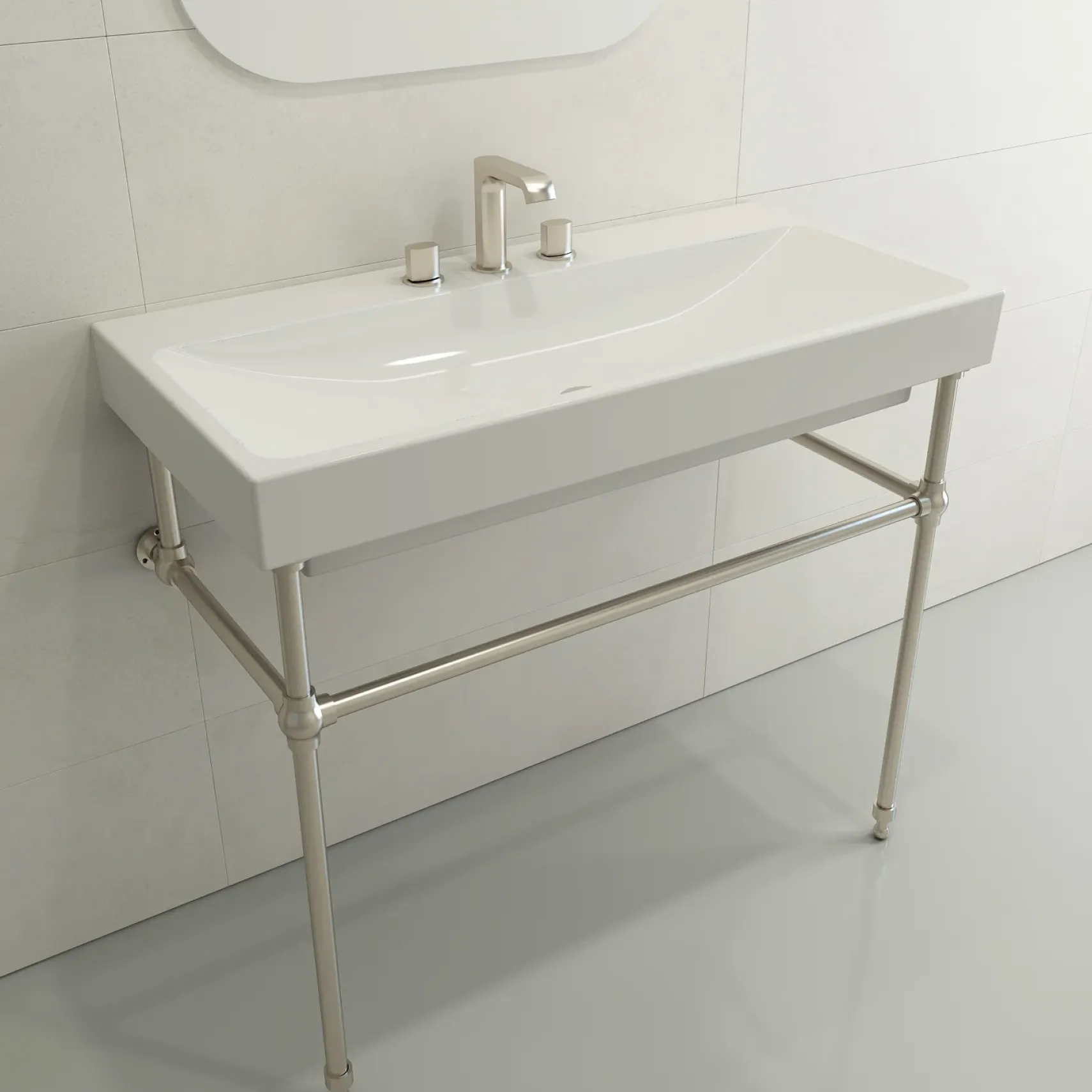 BOCCHI Scala 40" Rectangle Wallmount Fireclay Bathroom Sink, White, 3 Faucet Hole, 1079-001-0127