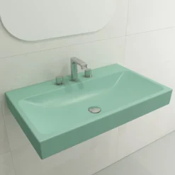 BOCCHI Scala 32" Rectangle Wallmount Fireclay Bathroom Sink, Matte Mint Green, 3 Faucet Hole, 1078-033-0127