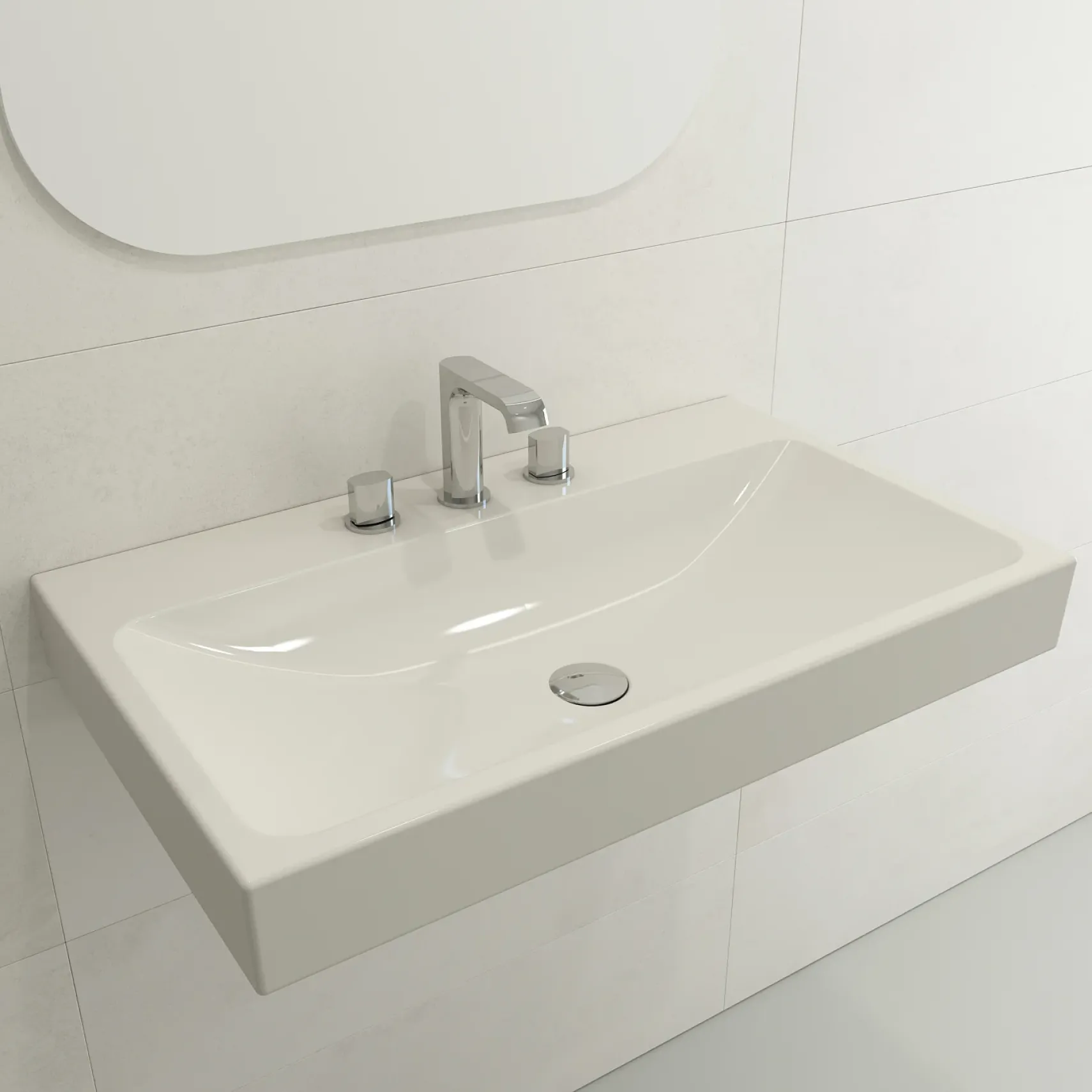 BOCCHI Scala 32" Rectangle Wallmount Fireclay Bathroom Sink, Biscuit, 3 Faucet Hole, 1078-014-0127