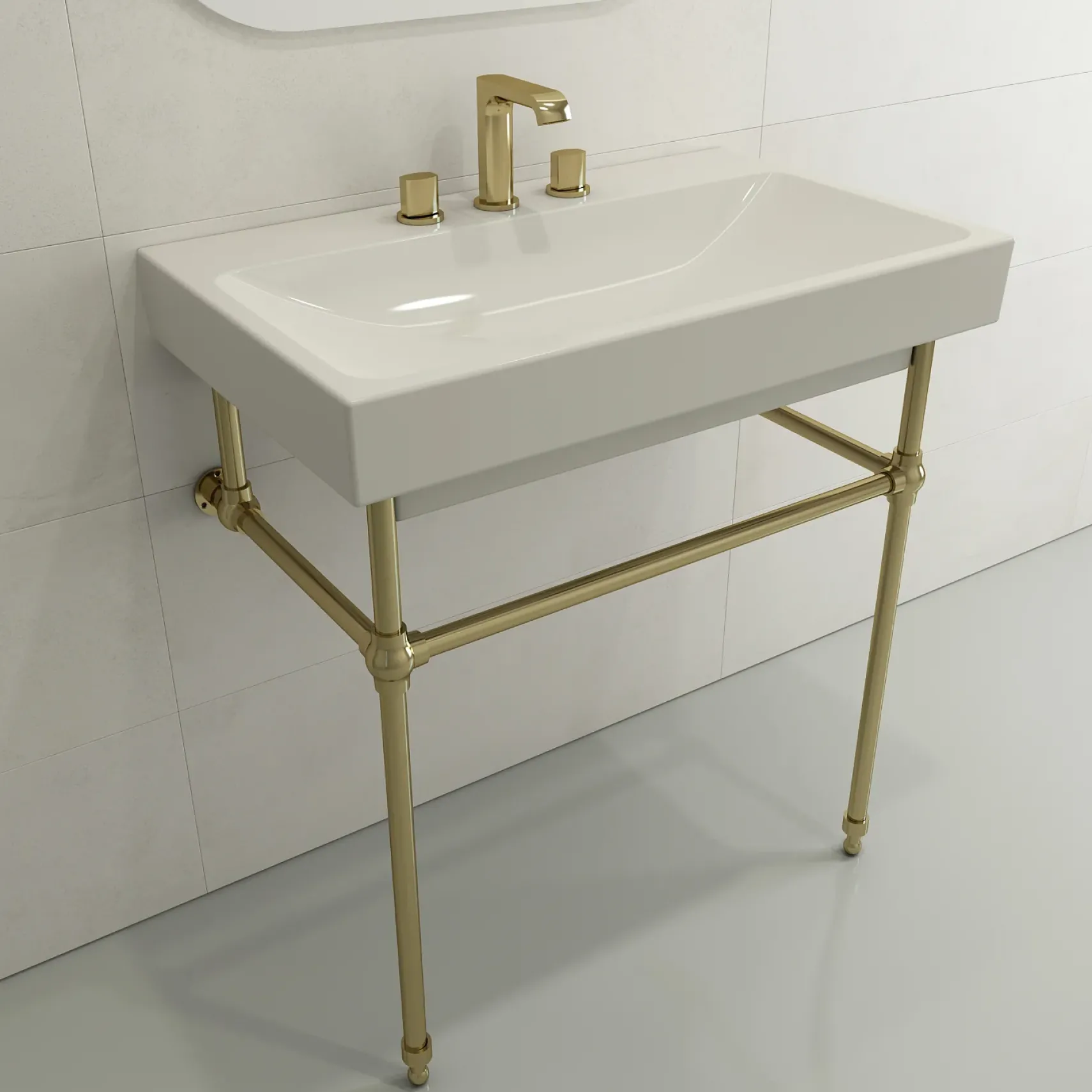 BOCCHI Scala 32" Rectangle Wallmount Fireclay Bathroom Sink, Biscuit, 3 Faucet Hole, 1078-014-0127