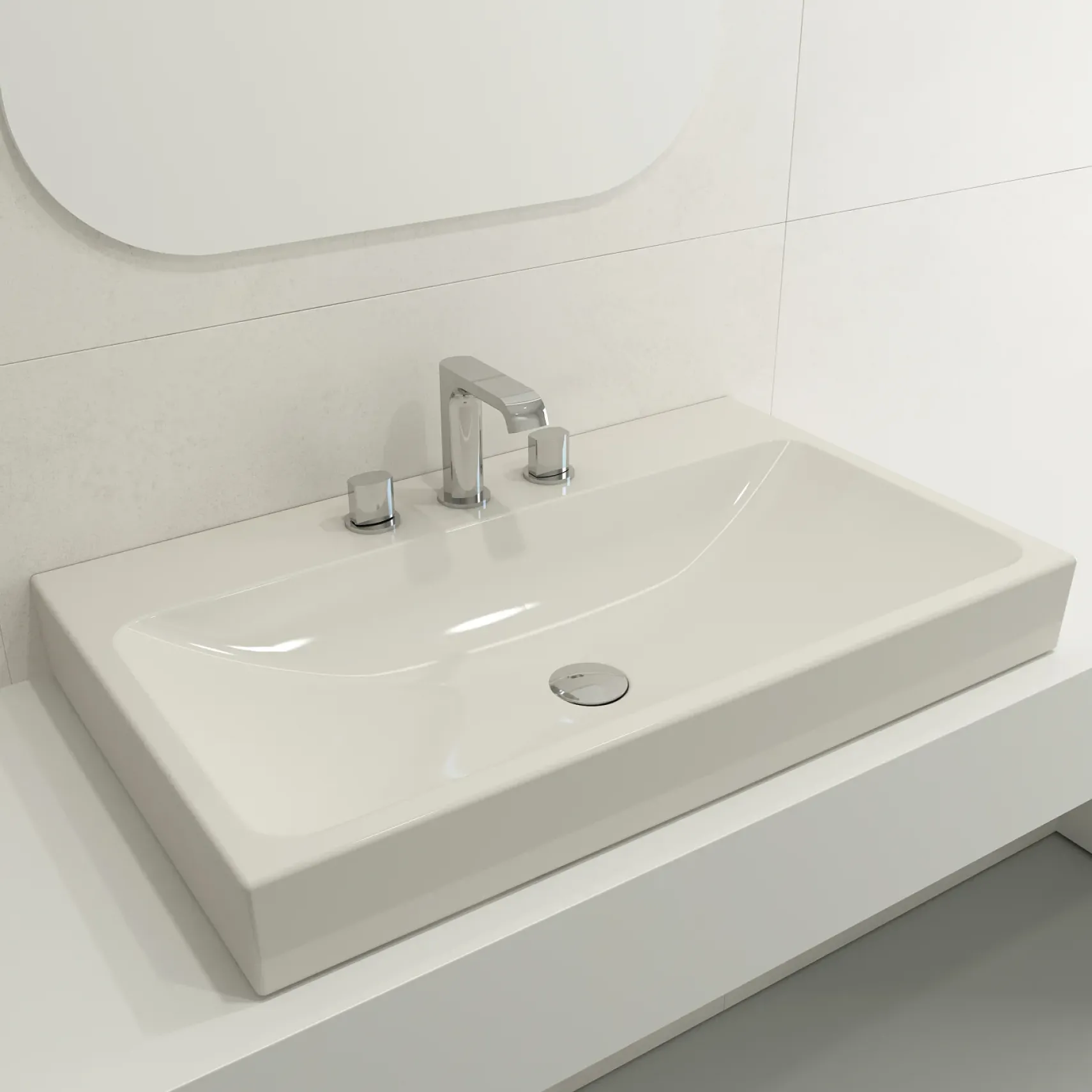 BOCCHI Scala 32" Rectangle Wallmount Fireclay Bathroom Sink, Biscuit, 3 Faucet Hole, 1078-014-0127