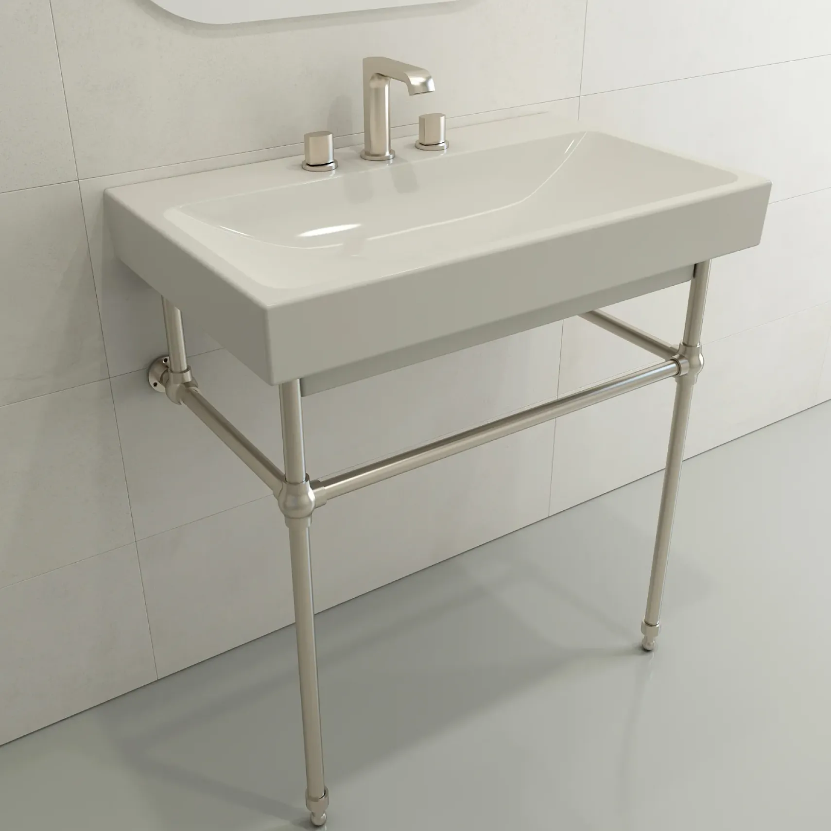 BOCCHI Scala 32" Rectangle Wallmount Fireclay Bathroom Sink, Biscuit, 3 Faucet Hole, 1078-014-0127